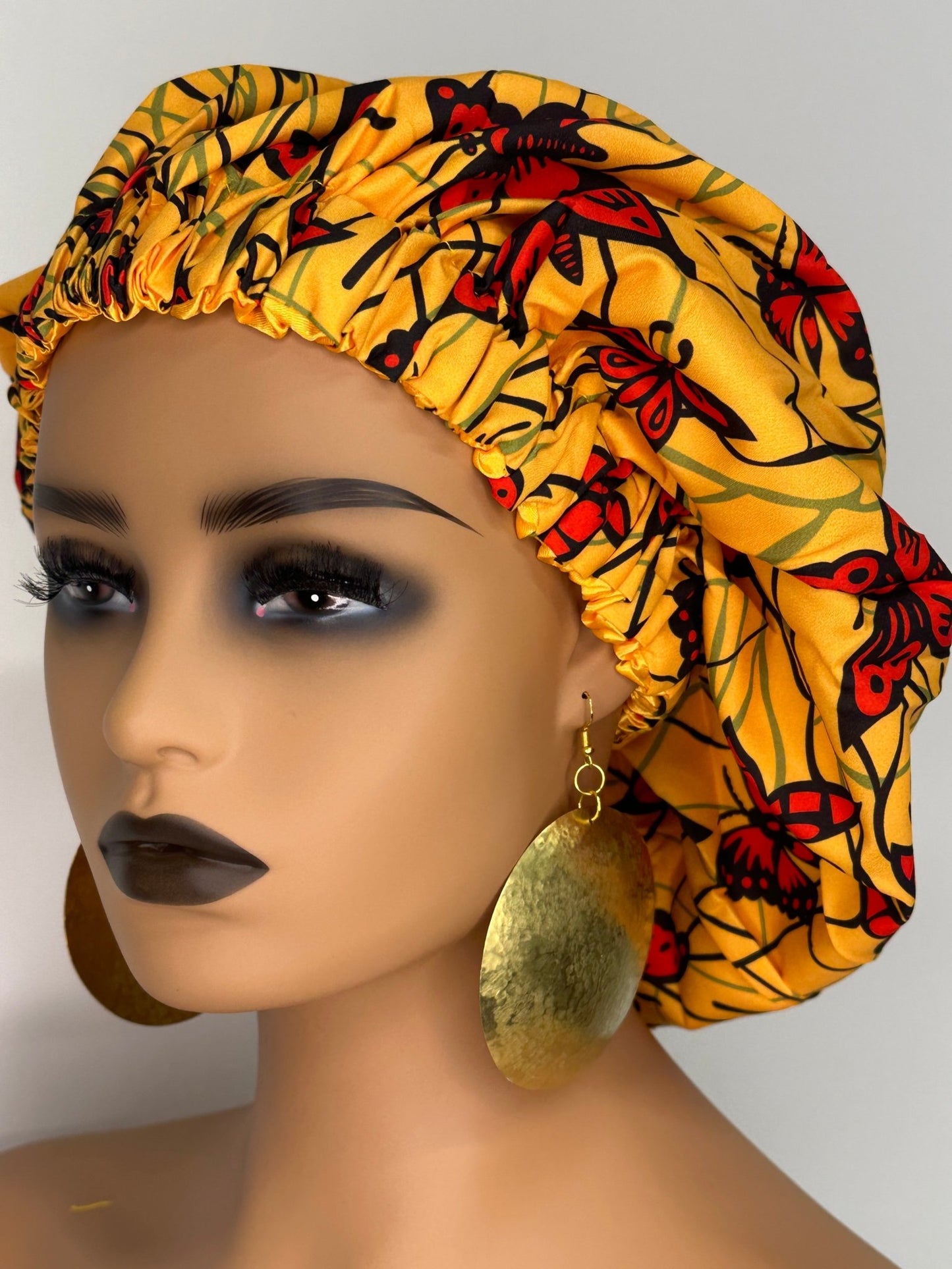 Double Layered Ankara Pattern Satin Silk Revisable Bonnet Caps - Fatisha Boutique
