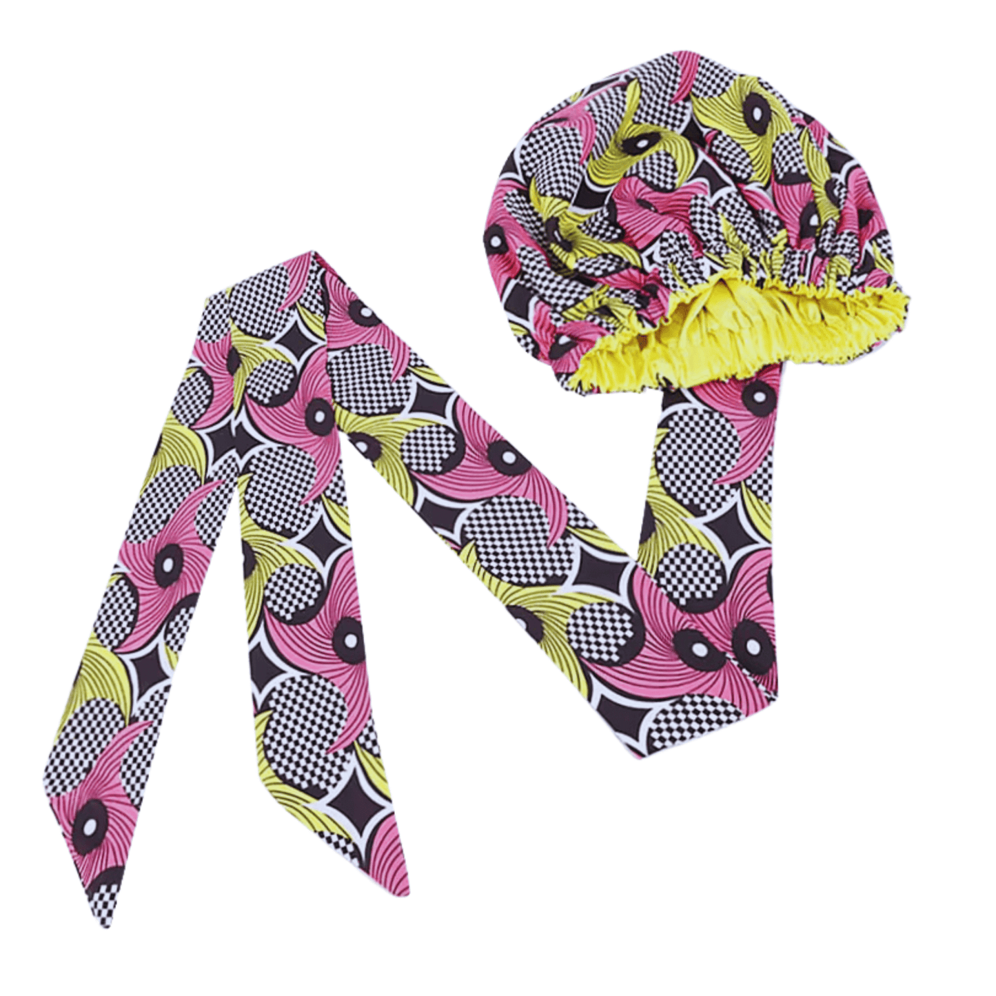 Double - Layered Ankara Satin Silk Bonnet Cap with Long Tie – Convertible to Turban Head Wrap - Fatisha Boutique