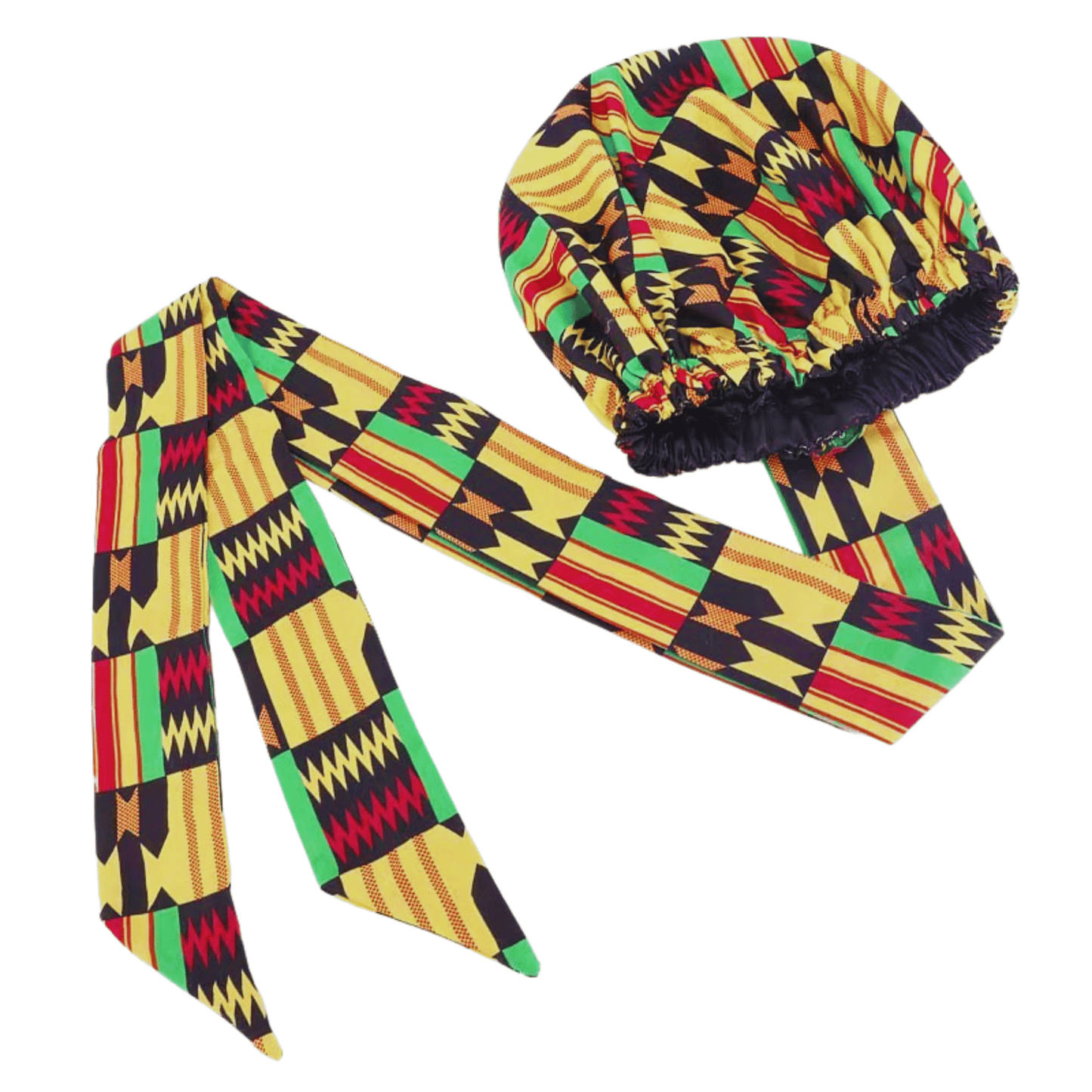 Double - Layered Ankara Satin Silk Bonnet Cap with Long Tie – Convertible to Turban Head Wrap - Fatisha Boutique