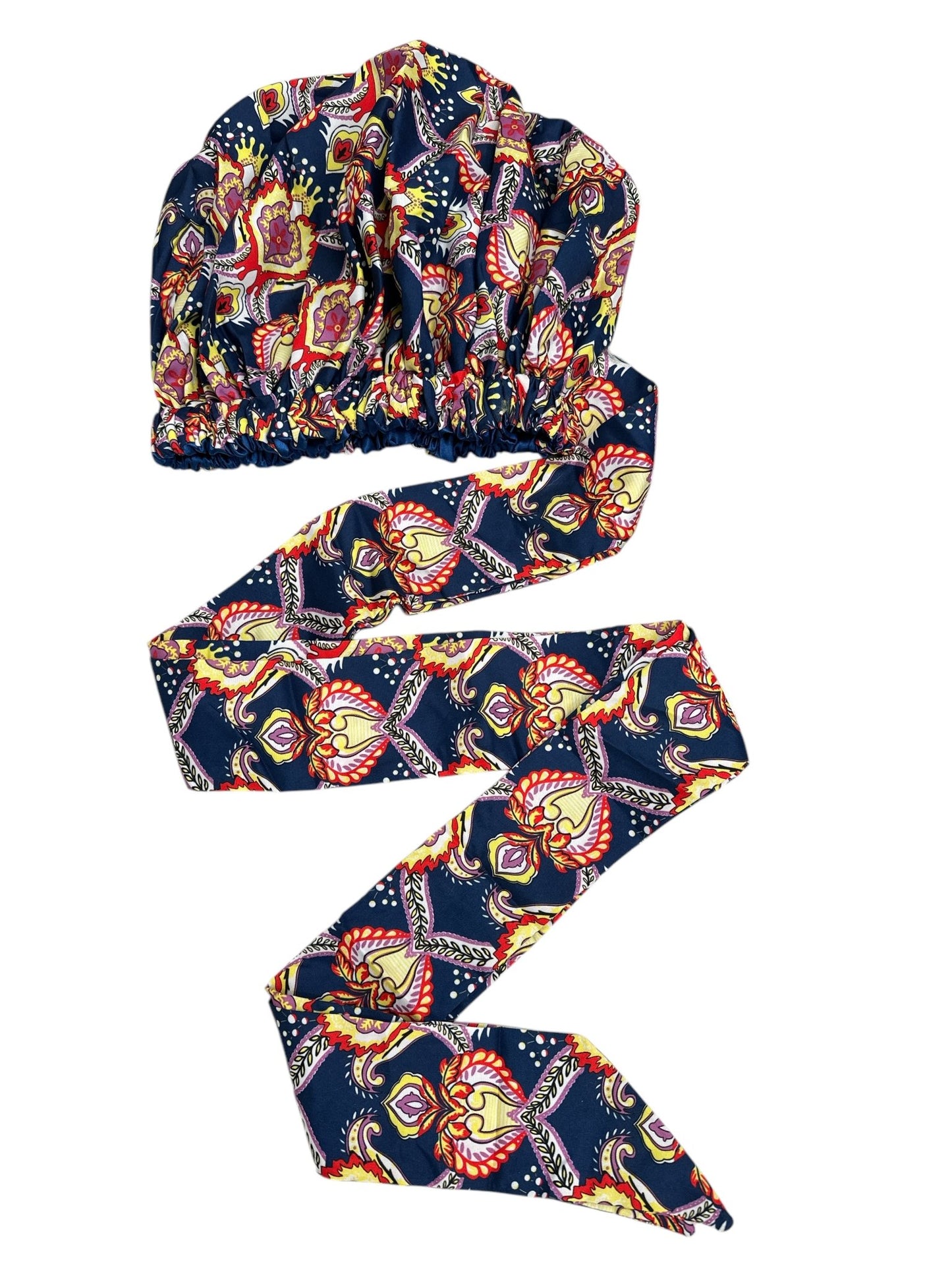 Double - Layered Ankara Satin Silk Bonnet Cap with Long Tie – Convertible to Turban Head Wrap - Fatisha Boutique