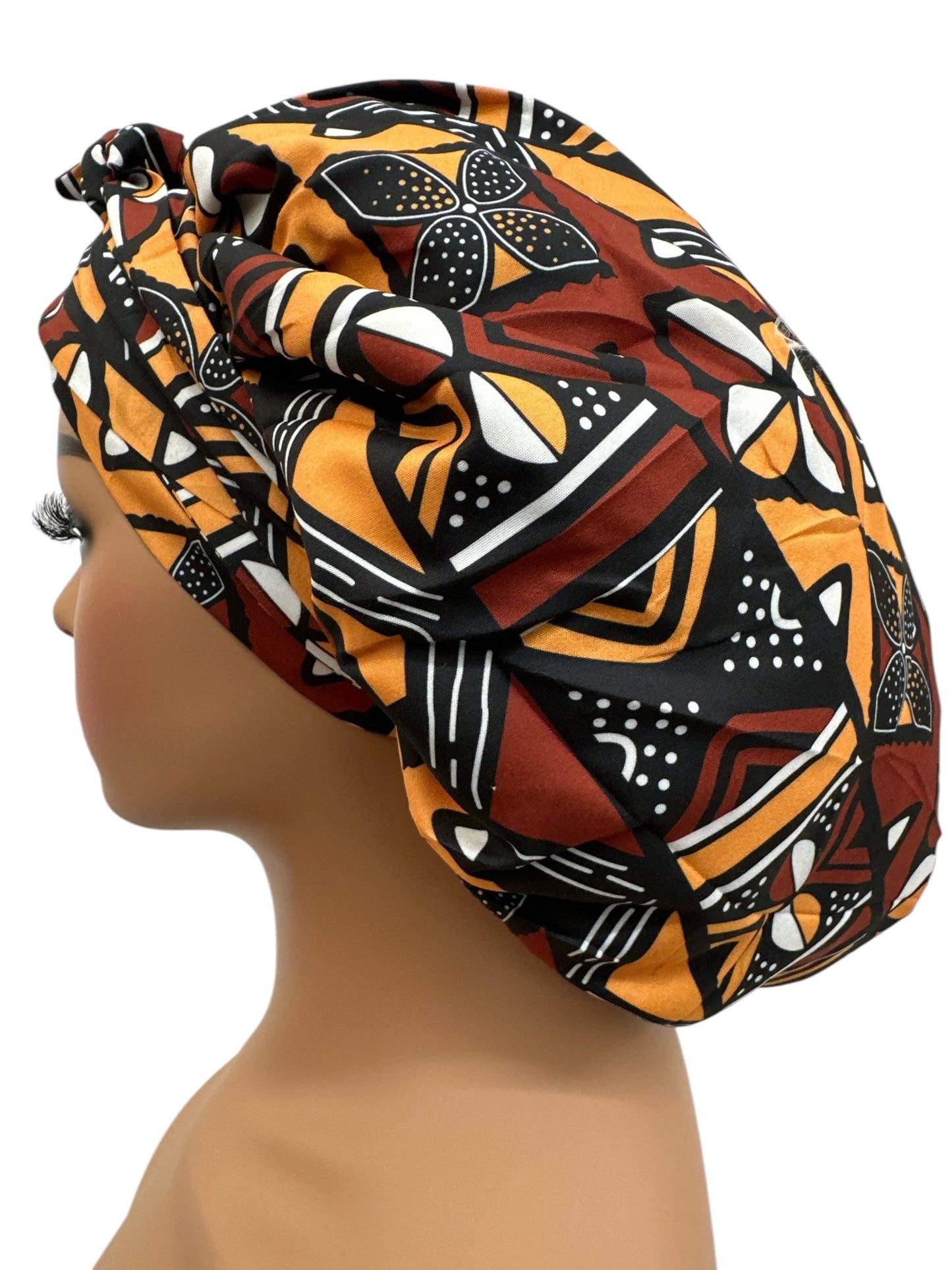Double - Layered Ankara Satin Silk Bonnet Cap with Long Tie – Convertible to Turban Head Wrap - Fatisha Boutique