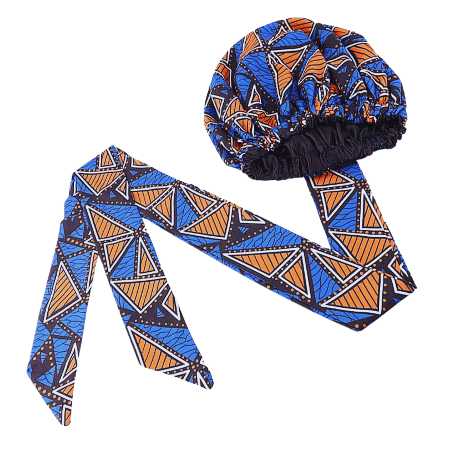Double - Layered Ankara Satin Silk Bonnet Cap with Long Tie – Convertible to Turban Head Wrap - Fatisha Boutique