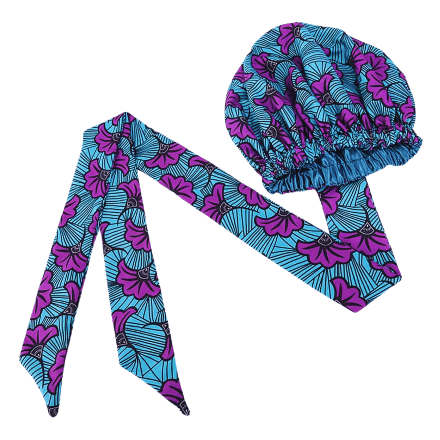Double - Layered Ankara Satin Silk Bonnet Cap with Long Tie – Convertible to Turban Head Wrap - Fatisha Boutique