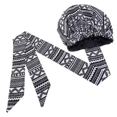 Double - Layered Ankara Satin Silk Bonnet Turban Head Wrap - Fatisha Boutique
