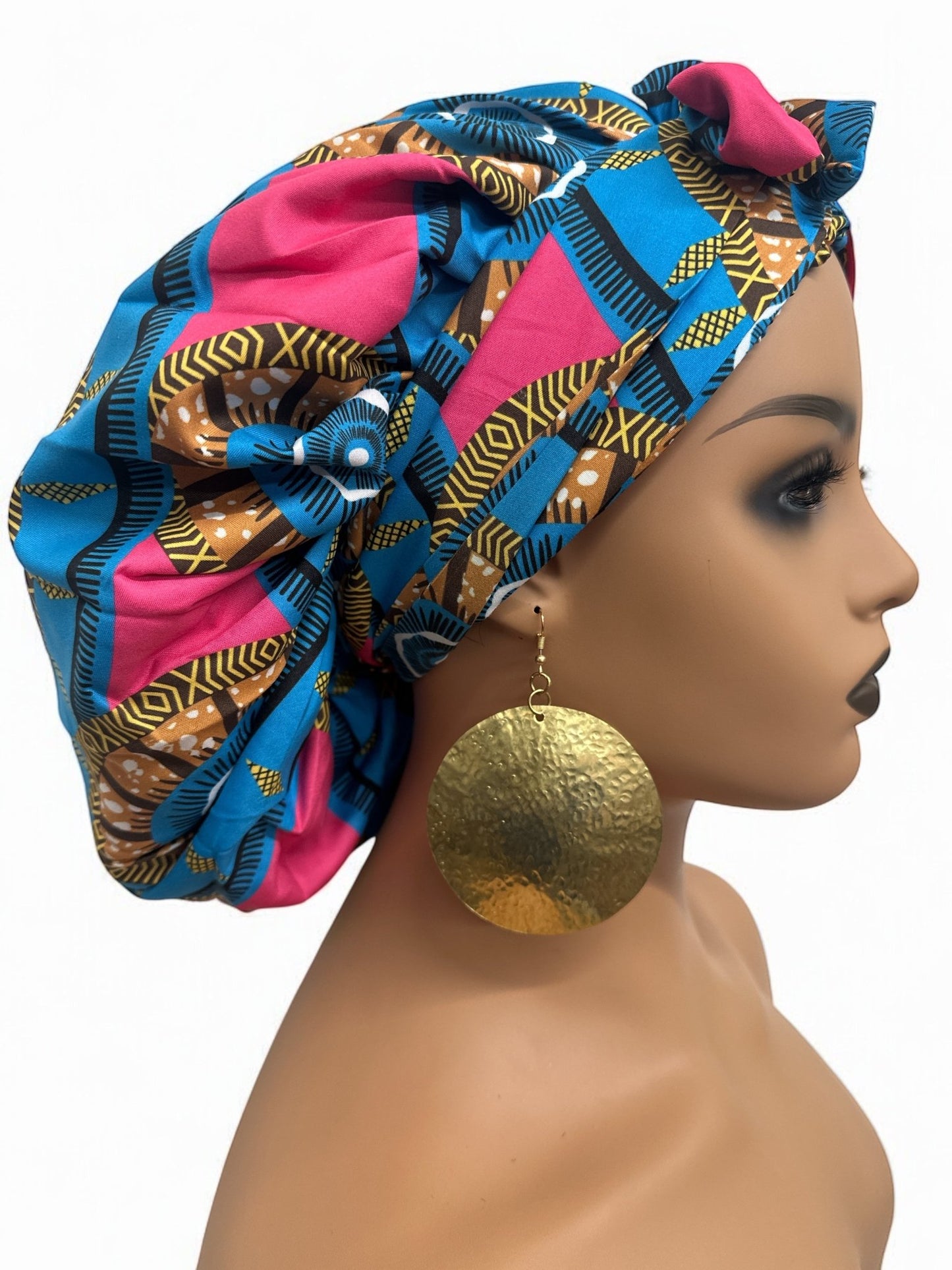 Double - Layered Ankara Satin Silk Bonnet Turban Head Wrap - Fatisha Boutique