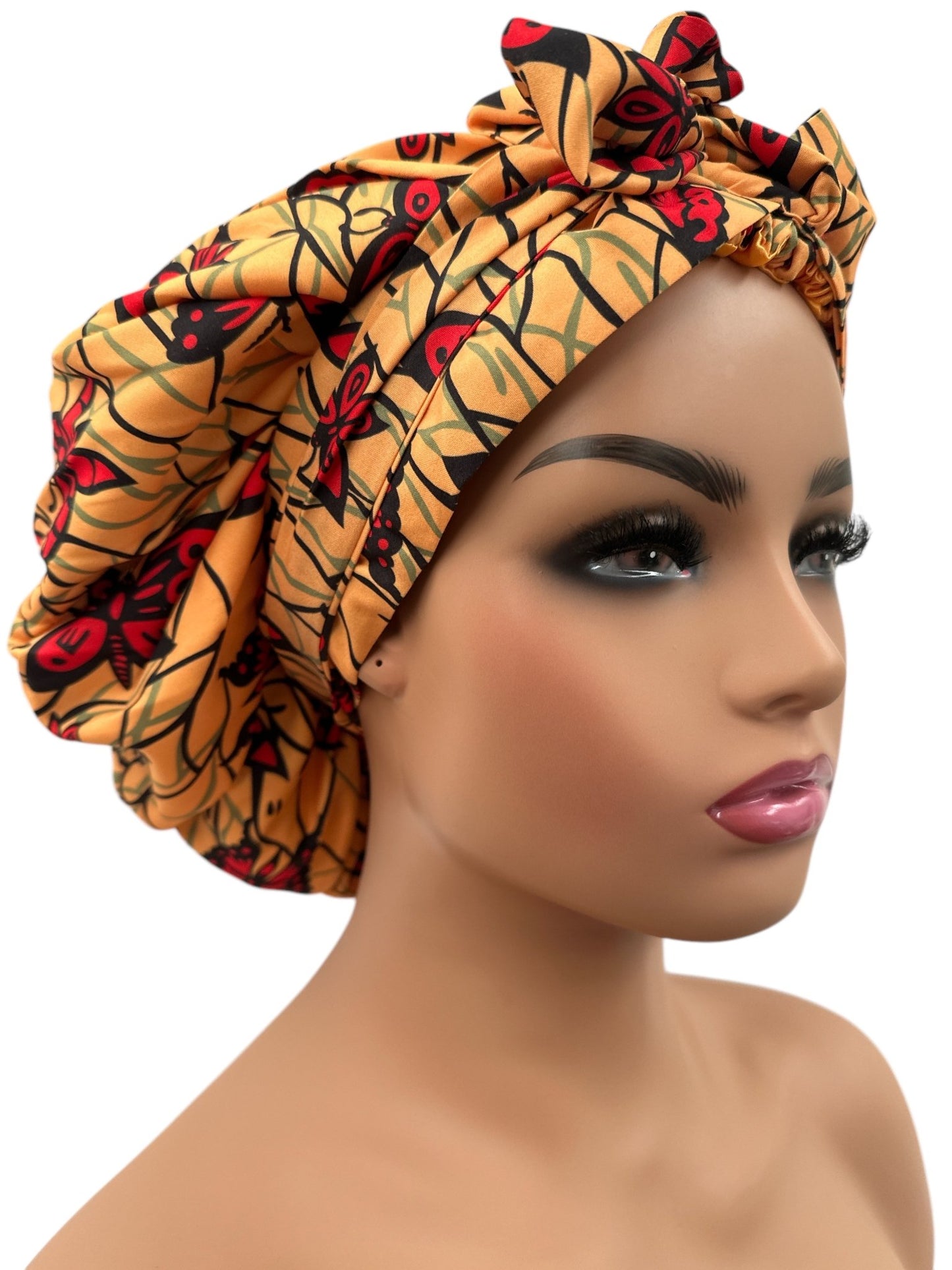 Double - Layered Ankara Satin Silk Bonnet Turban Head Wrap - Fatisha Boutique