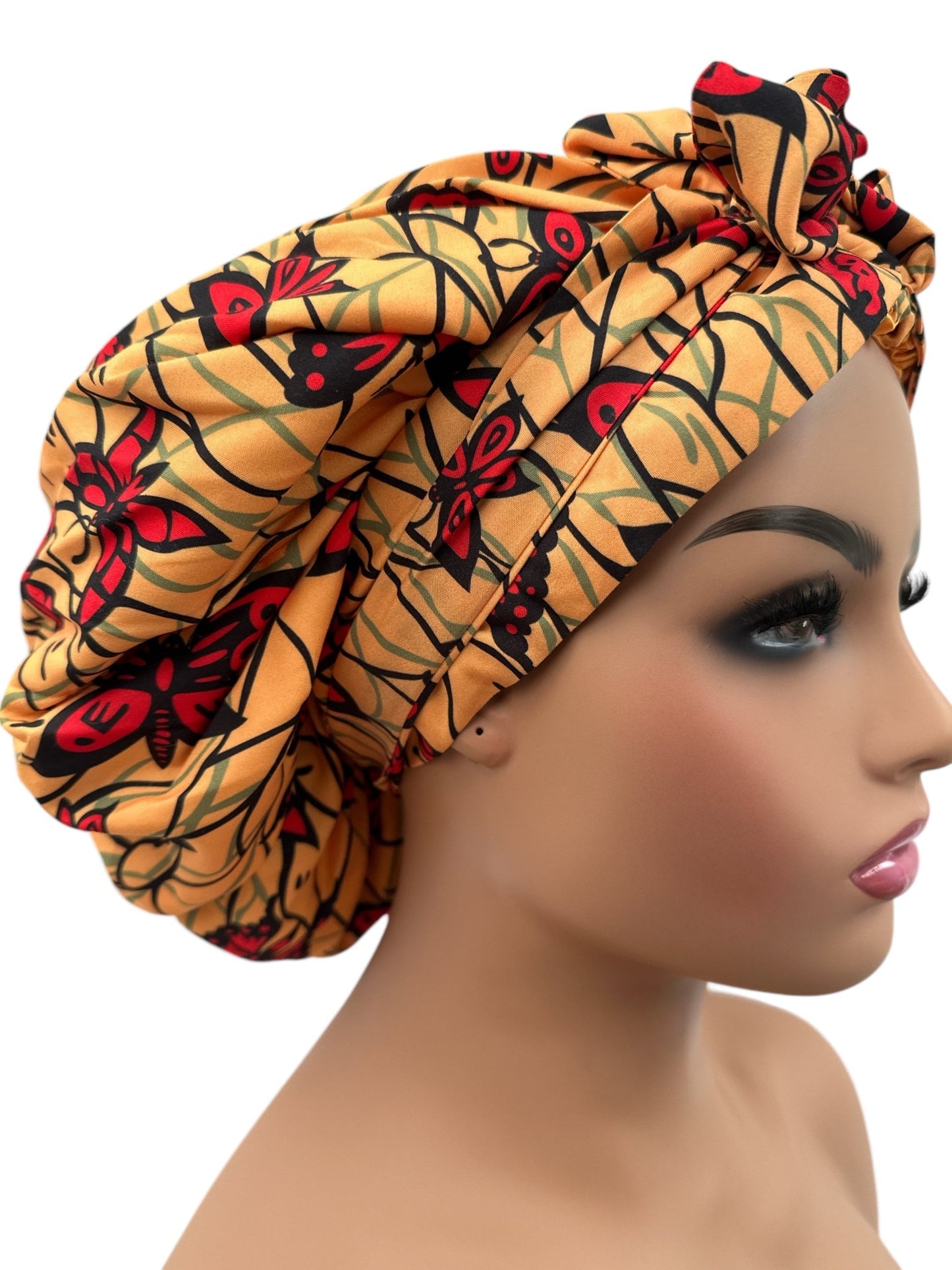 Double - Layered Ankara Satin Silk Bonnet Turban Head Wrap - Fatisha Boutique