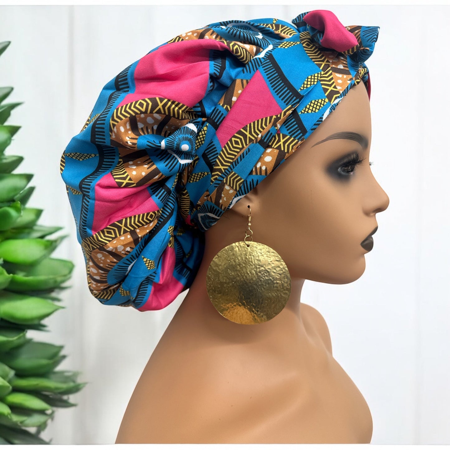 Double - Layered Ankara Satin Silk Bonnet Turban Head Wrap - Fatisha Boutique
