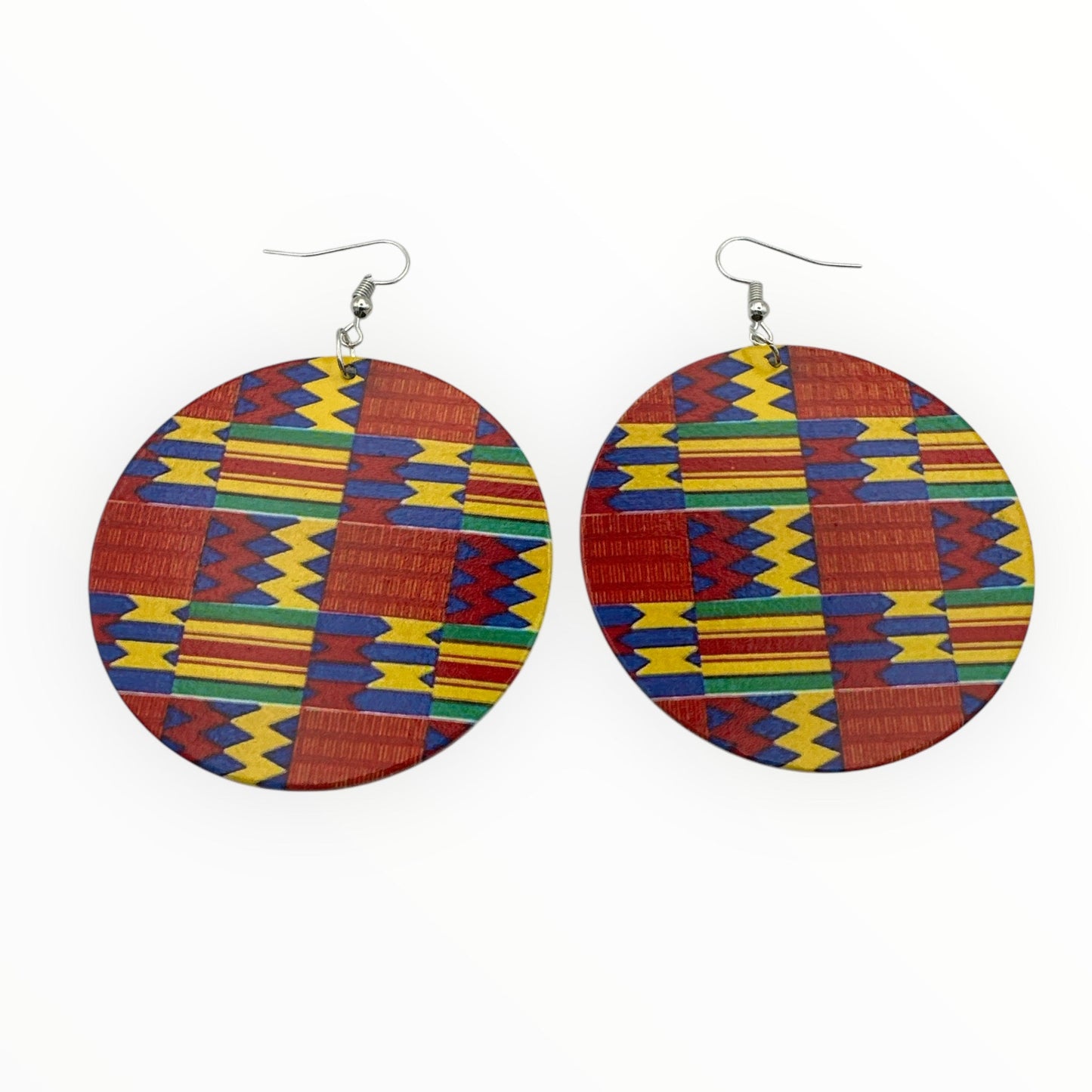 Double - Sided African Print Wood Dangle Earrings, Lightweight Tribal Statement - Fatisha Boutique