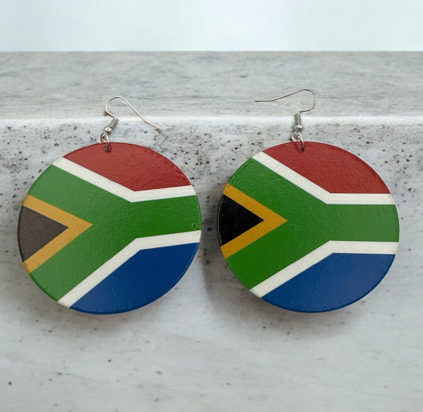 Double - Sided South African Flag Print Round Dangle Earrings – Lightweight Statement Earrings for Women - Fatisha Boutique