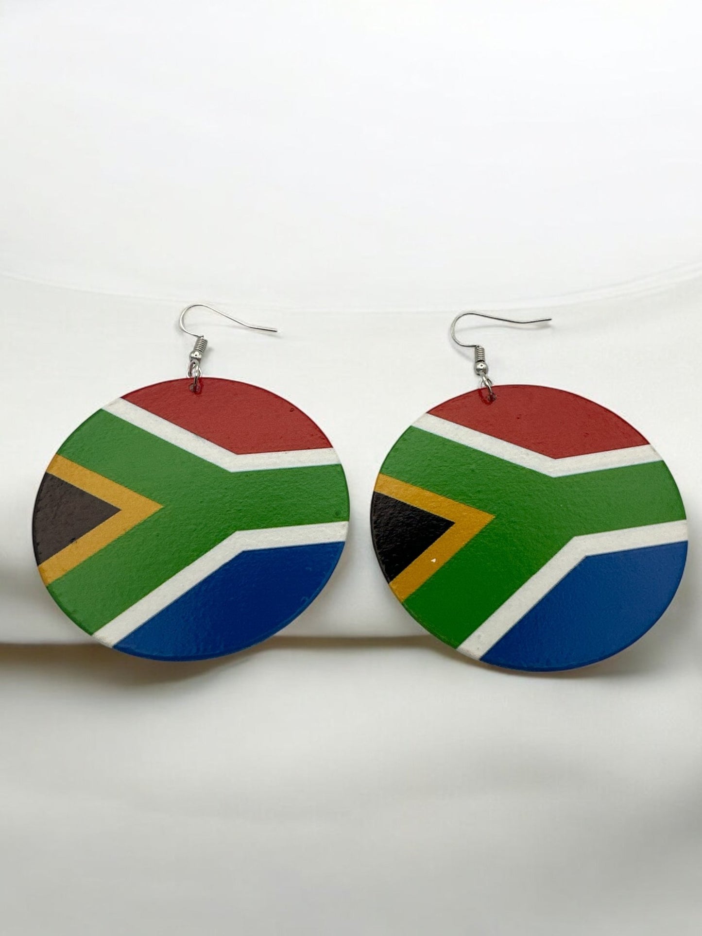 Double - Sided South African Flag Print Round Dangle Earrings – Lightweight Statement Earrings for Women - Fatisha Boutique