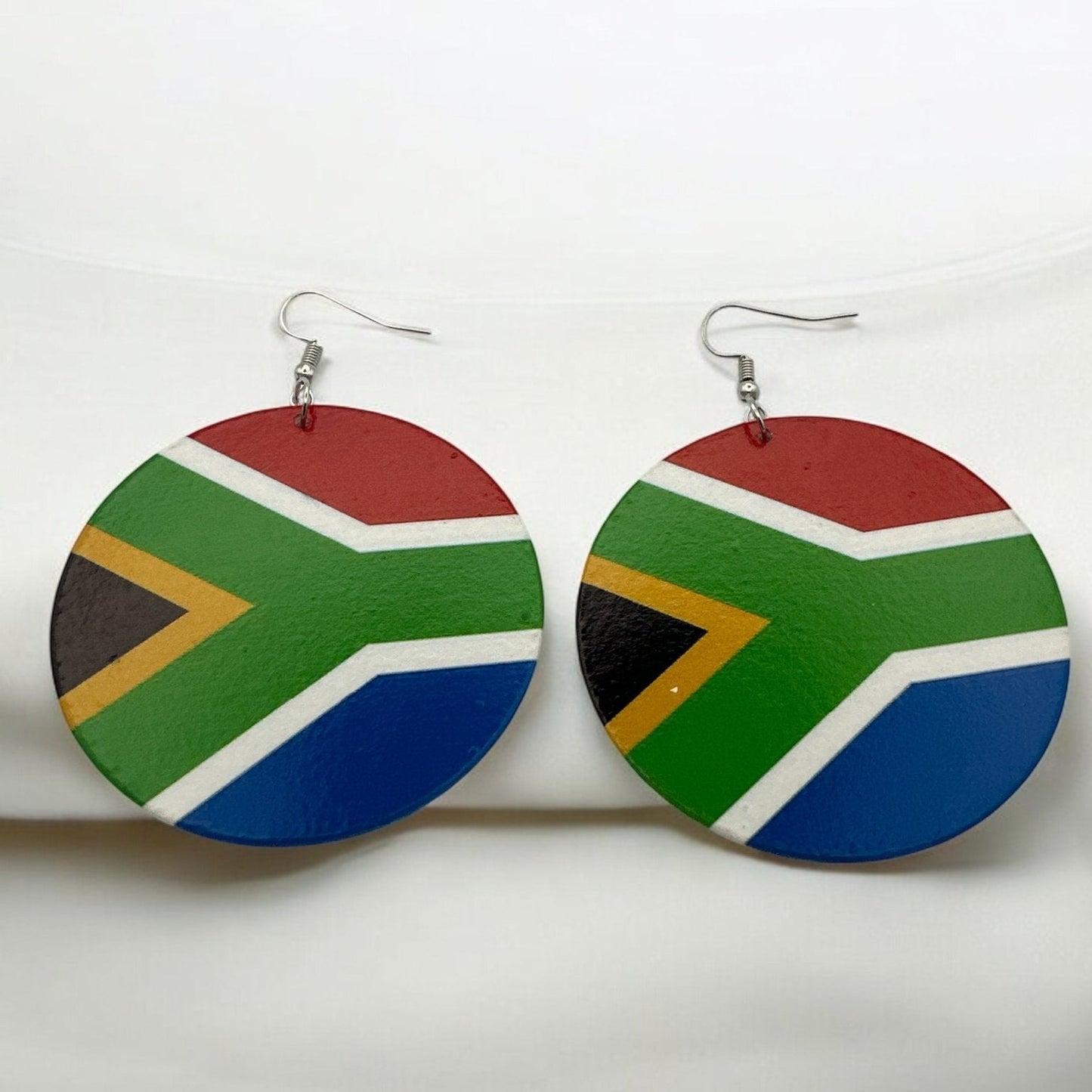Double - Sided South African Flag Print Round Dangle Earrings – Lightweight Statement Earrings for Women - Fatisha Boutique Fatisha Boutique