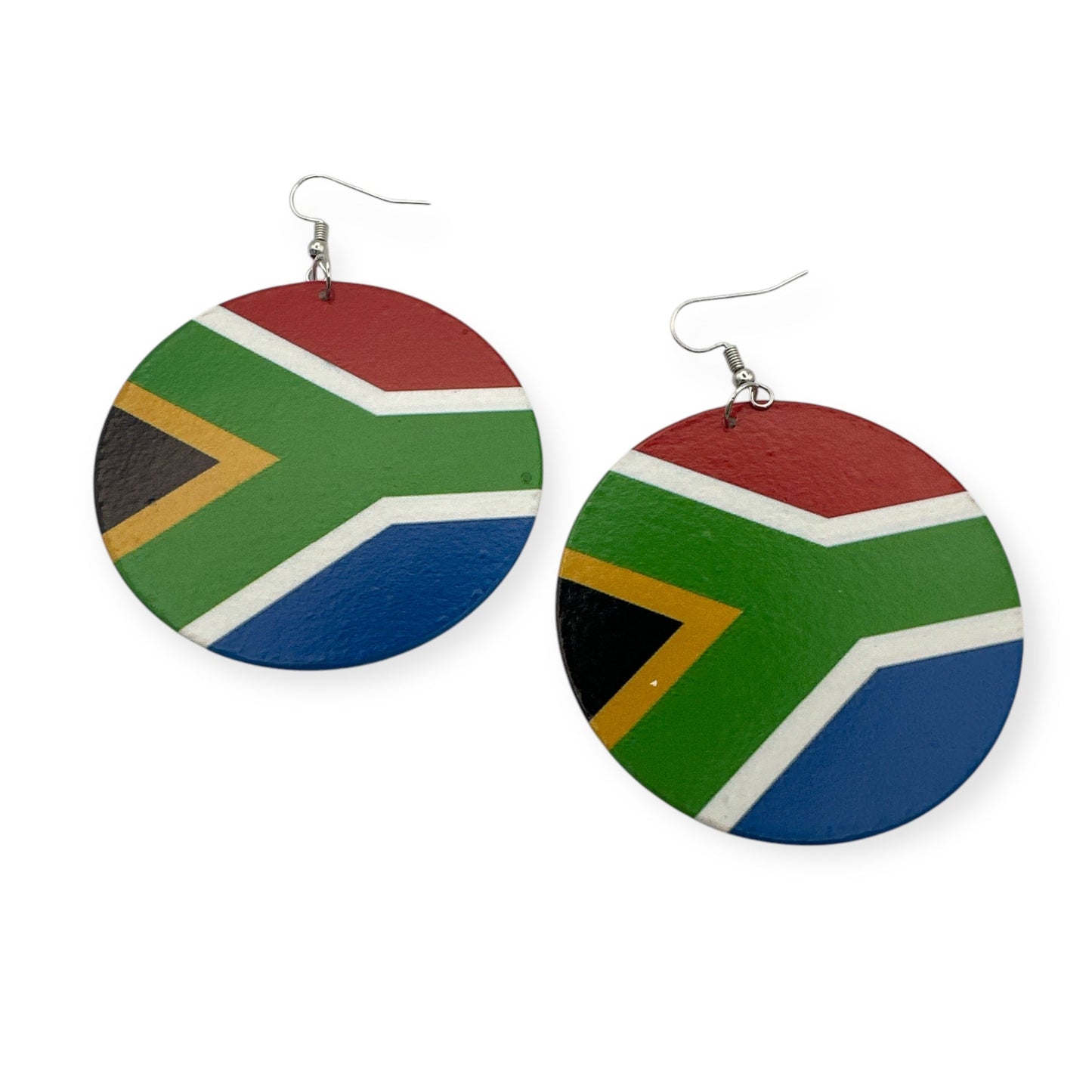 Double - Sided South African Flag Print Round Dangle Earrings – Lightweight Statement Earrings for Women - Fatisha Boutique