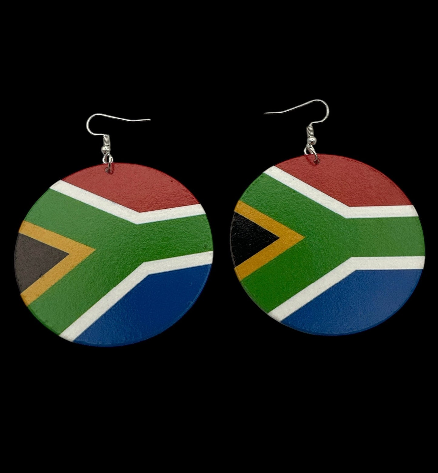 Double - Sided South African Flag Print Round Dangle Earrings – Lightweight Statement Earrings for Women - Fatisha Boutique