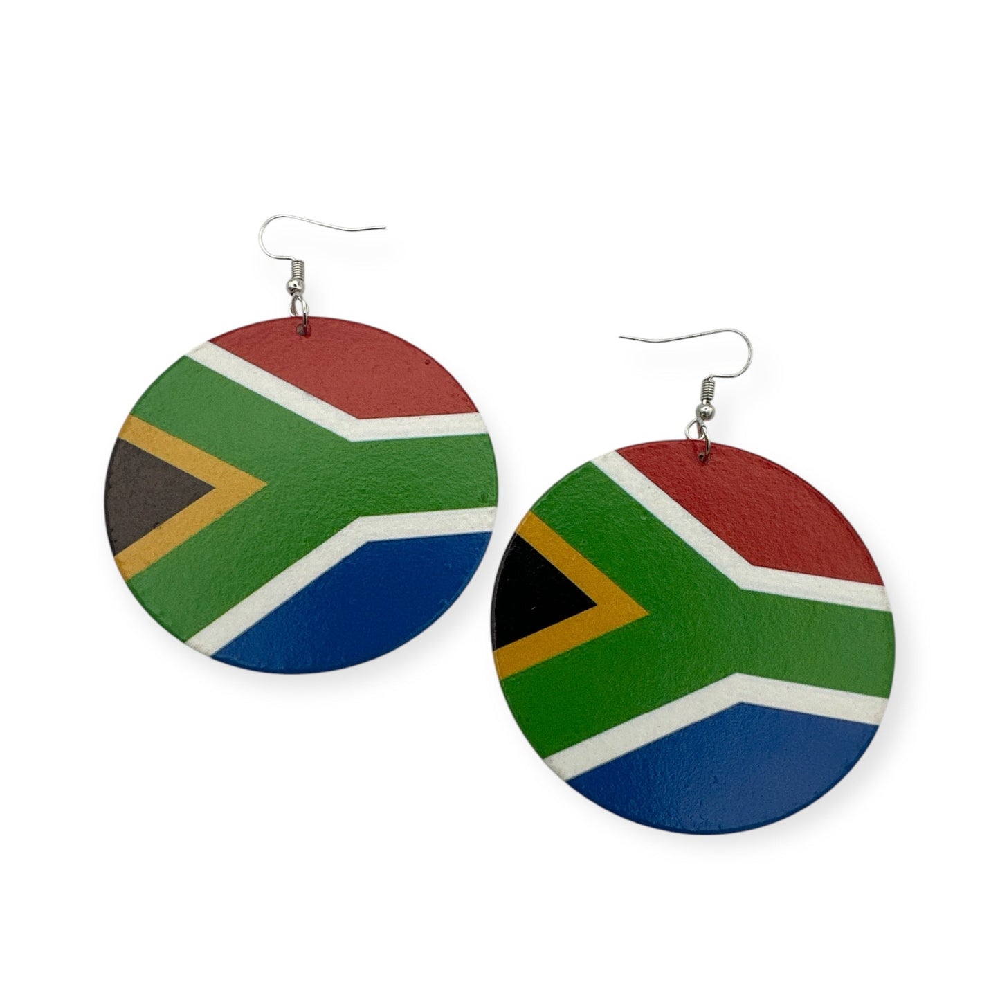 Double - Sided South African Flag Print Round Dangle Earrings – Lightweight Statement Earrings for Women - Fatisha Boutique