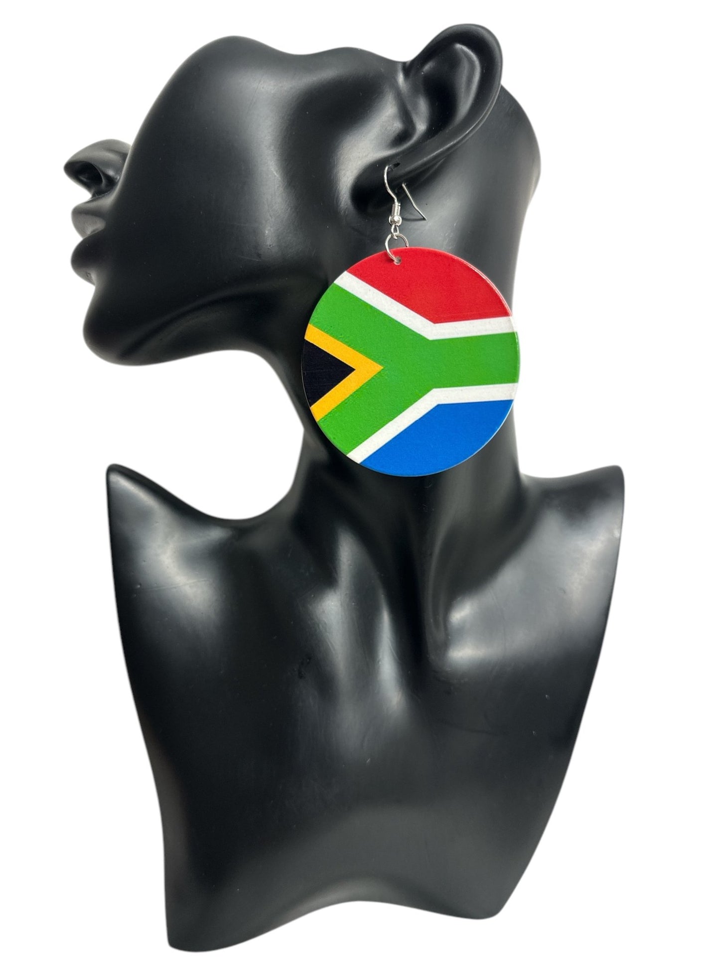 Double - Sided South African Flag Print Round Dangle Earrings – Lightweight Statement Earrings for Women - Fatisha Boutique