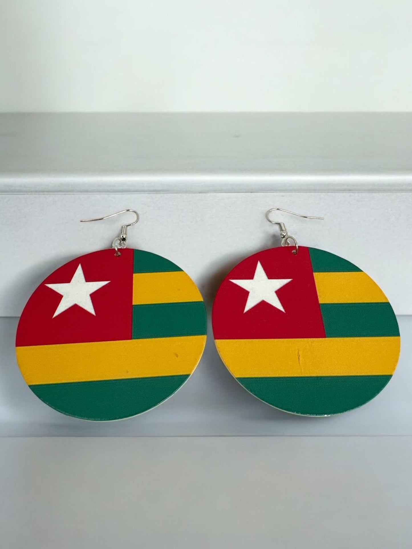 Double - Sided West African Countries Flags Print Round Dangle Earrings – Lightweight Statement Earrings for Women - Fatisha Boutique