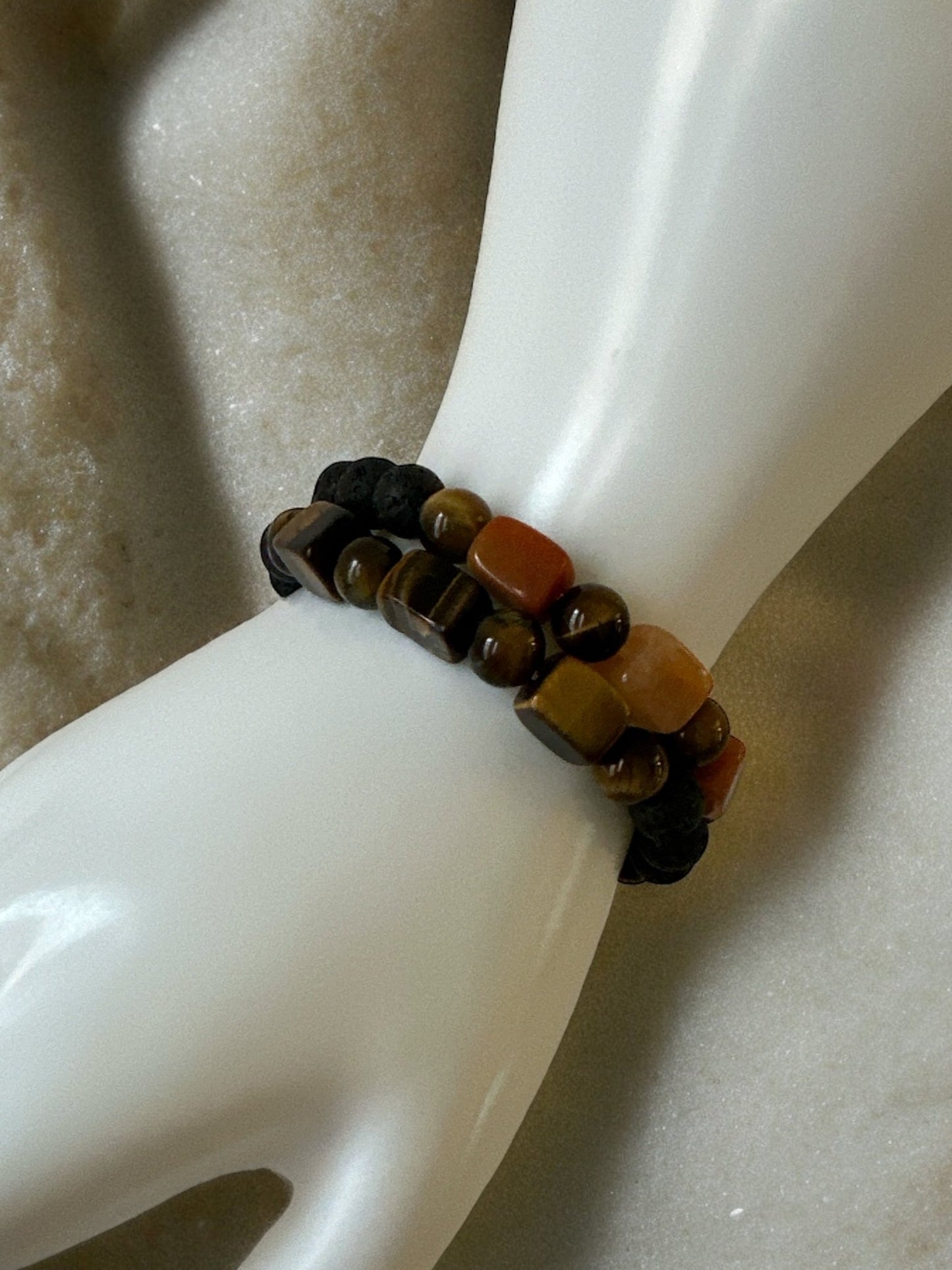 Double Tiger Eye Lava Elasticity Beaded Bangle Bracelets - Fatisha Boutique