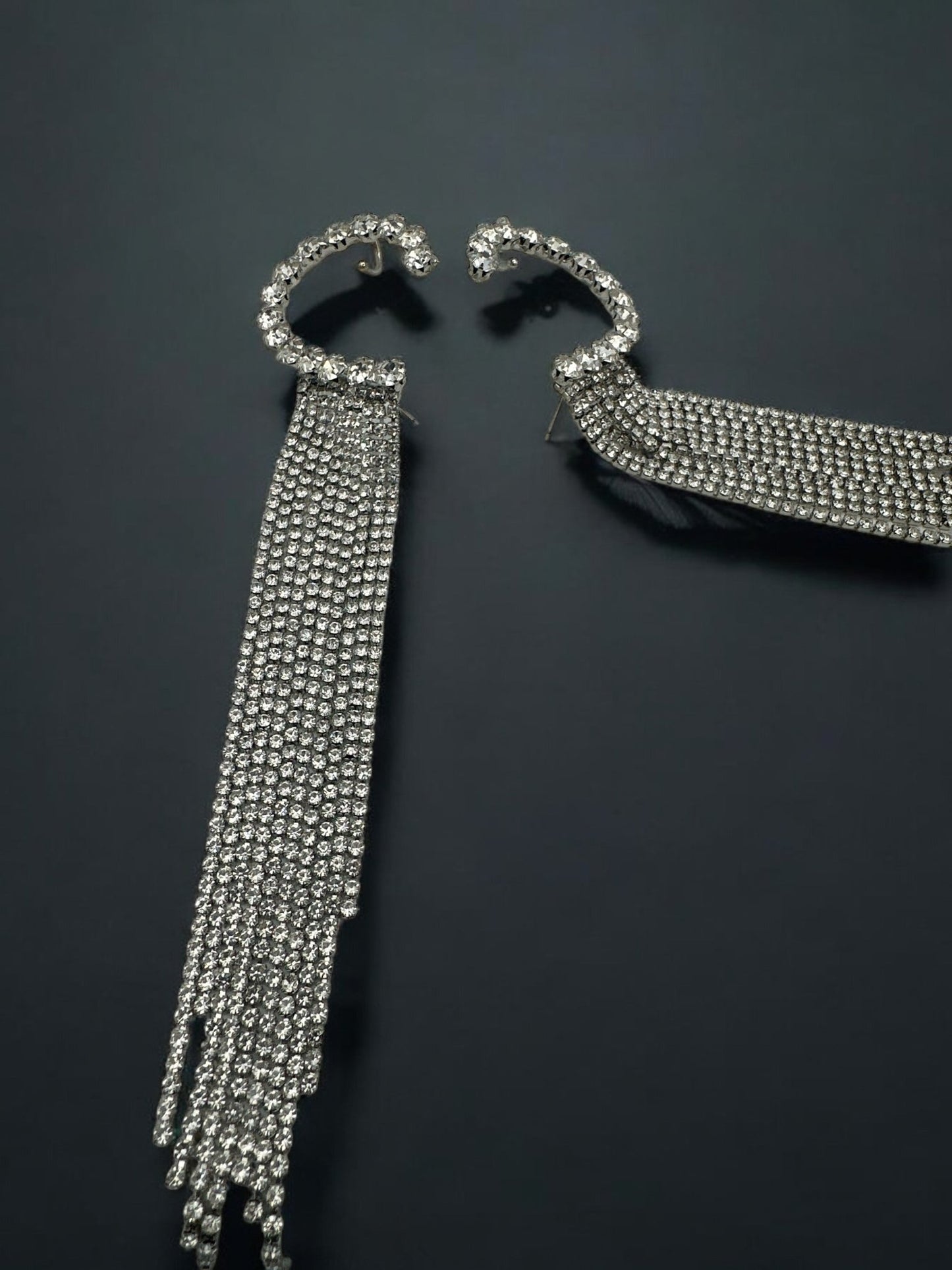 Dramatic Rhinestone Fringe Ear Cuff Earrings – Statement Chain Dangle for Bold Fashion - Fatisha Boutique
