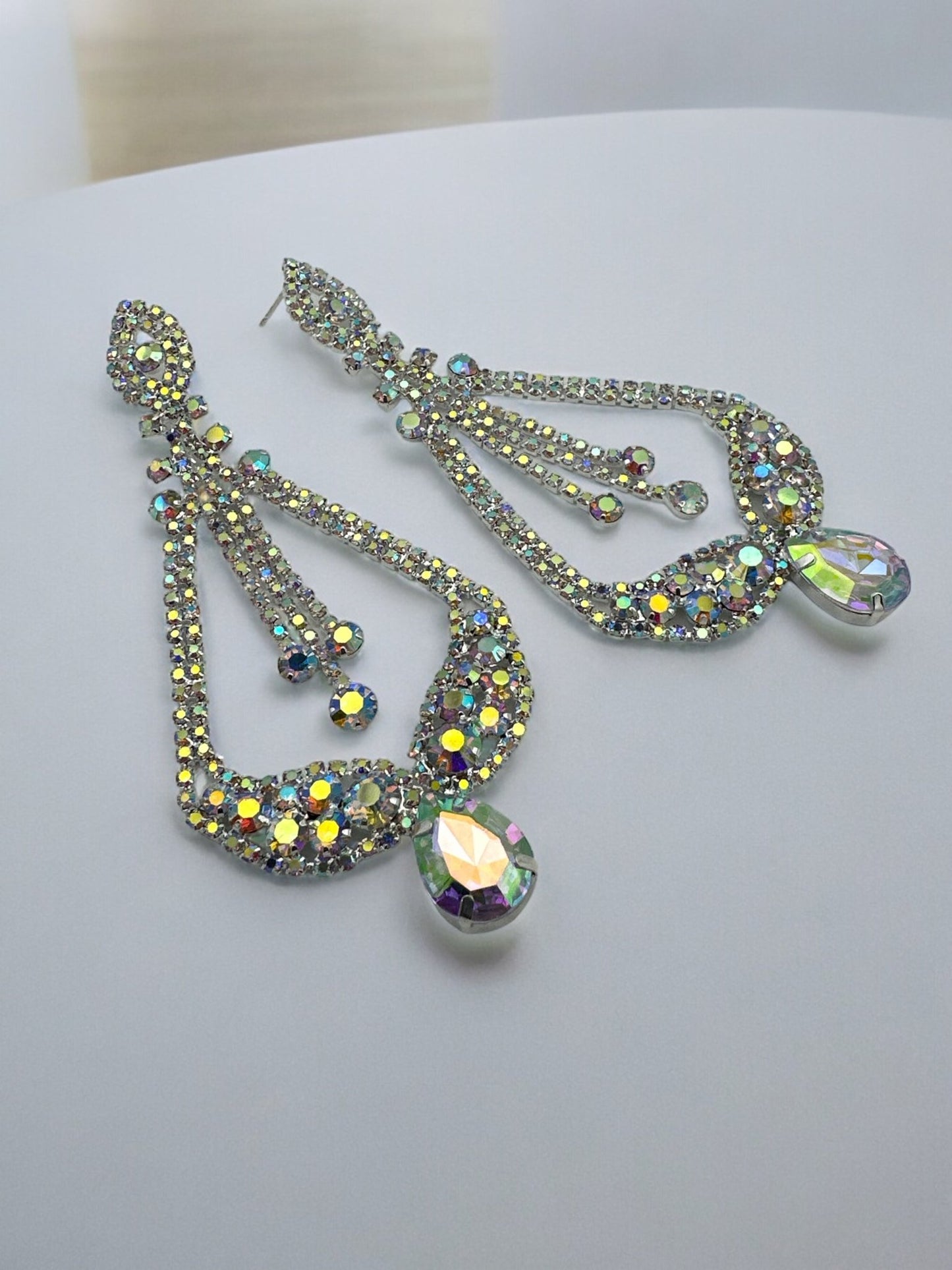 Elegant AB Colours Diamante Rhinestone Stud Dangle Earrings - Fatisha Boutique