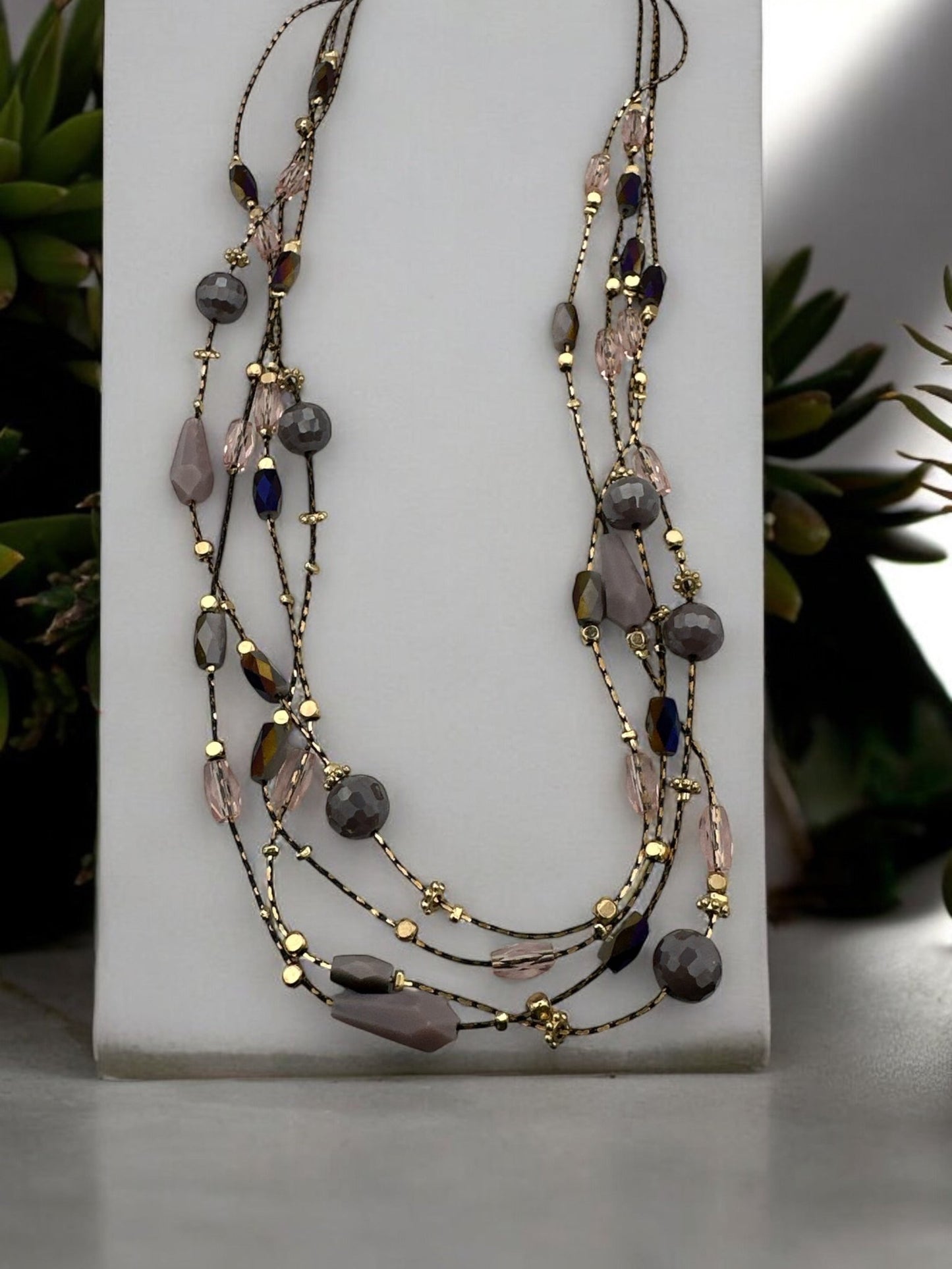Elegant Bohemian Multilayer Beaded Necklace with Gold Accents - Fatisha Boutique