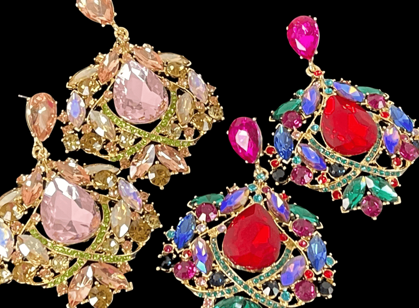 Elegant Classic Style Multicolour Rhinestones Teardrop Statement Dangle Earrings - Fatisha Boutique