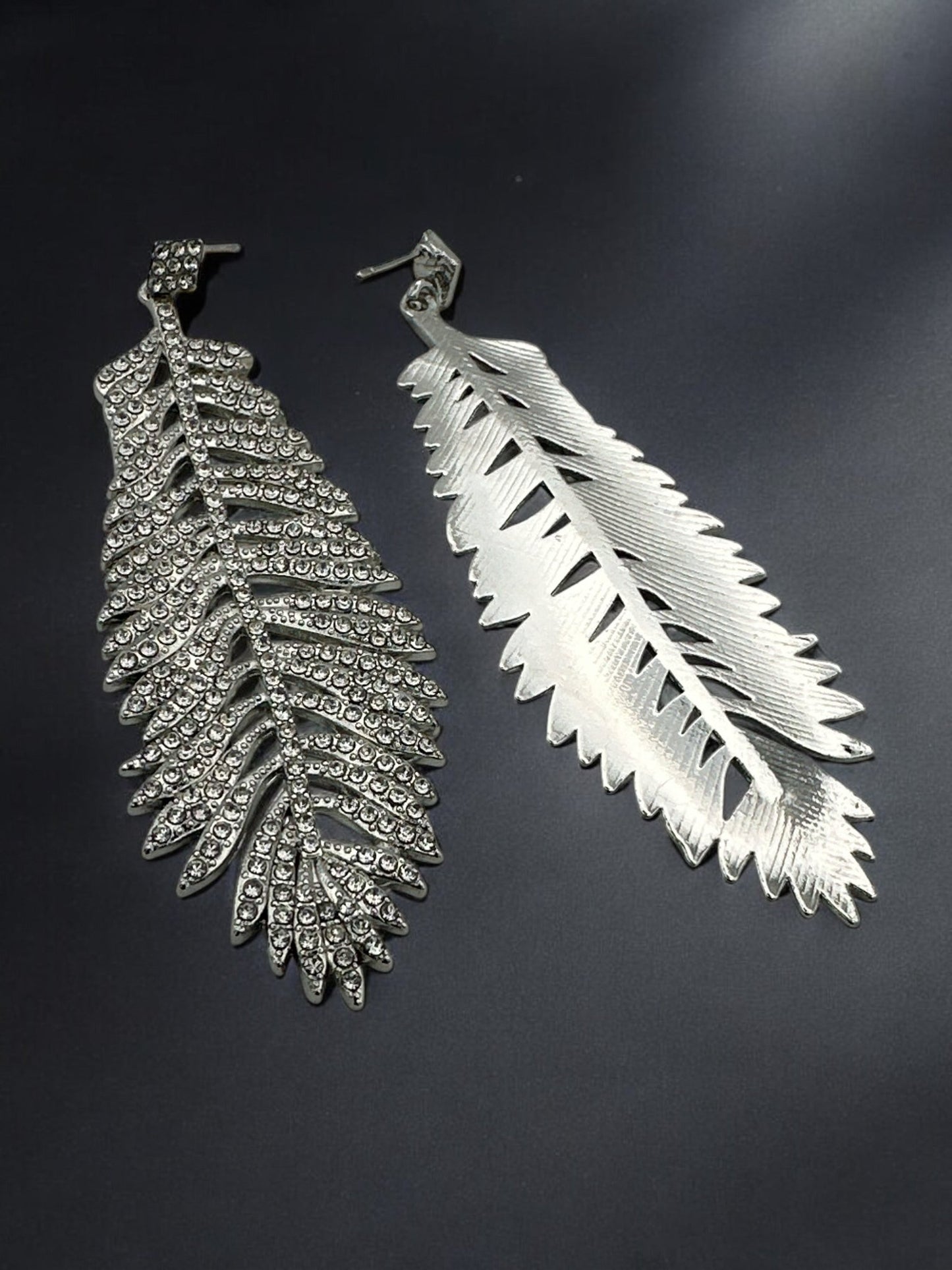 Elegant Crystal Leaf Dangle Earrings - Gold & Silver - Fatisha Boutique