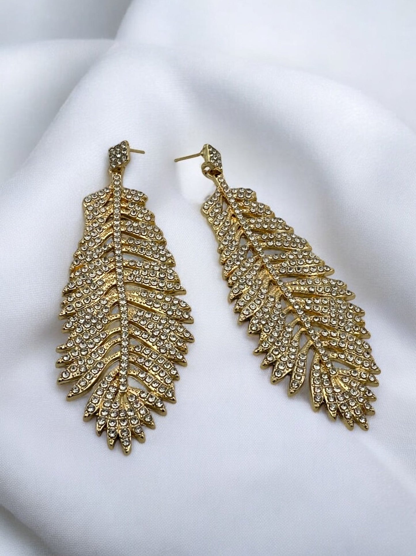 Elegant Crystal Leaf Dangle Earrings - Gold & Silver - Fatisha Boutique