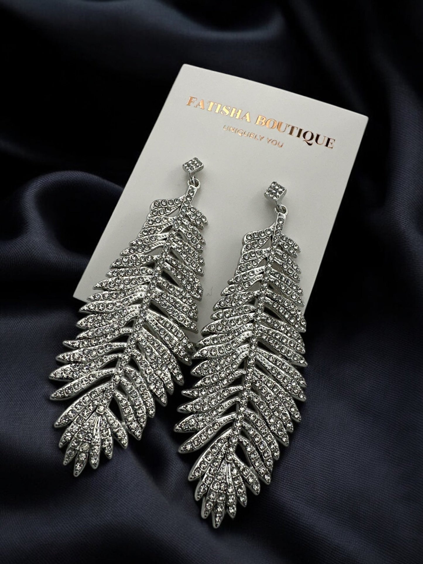 Elegant Crystal Leaf Dangle Earrings - Gold & Silver - Fatisha Boutique