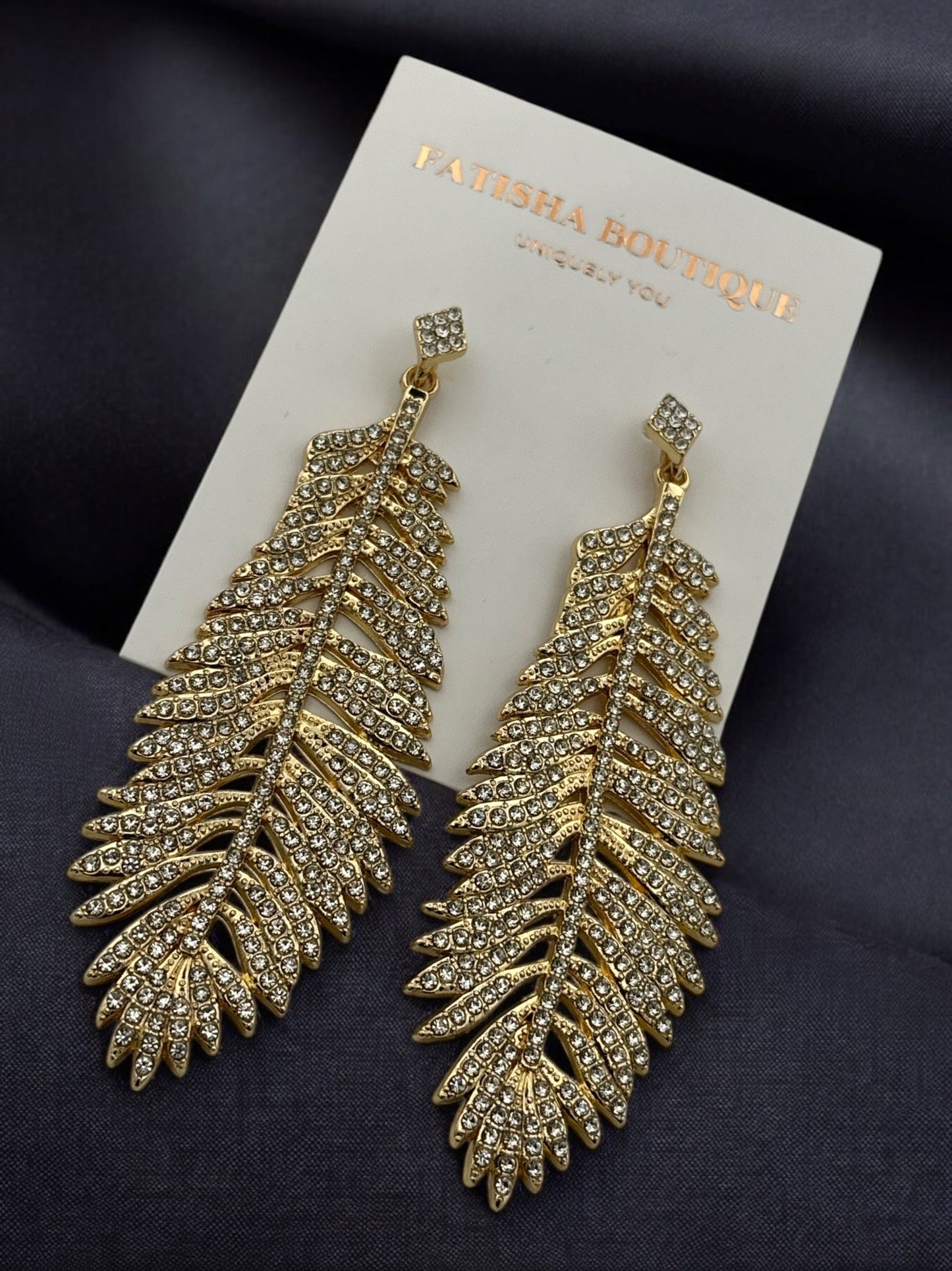 Elegant Crystal Leaf Dangle Earrings - Gold & Silver - Fatisha Boutique