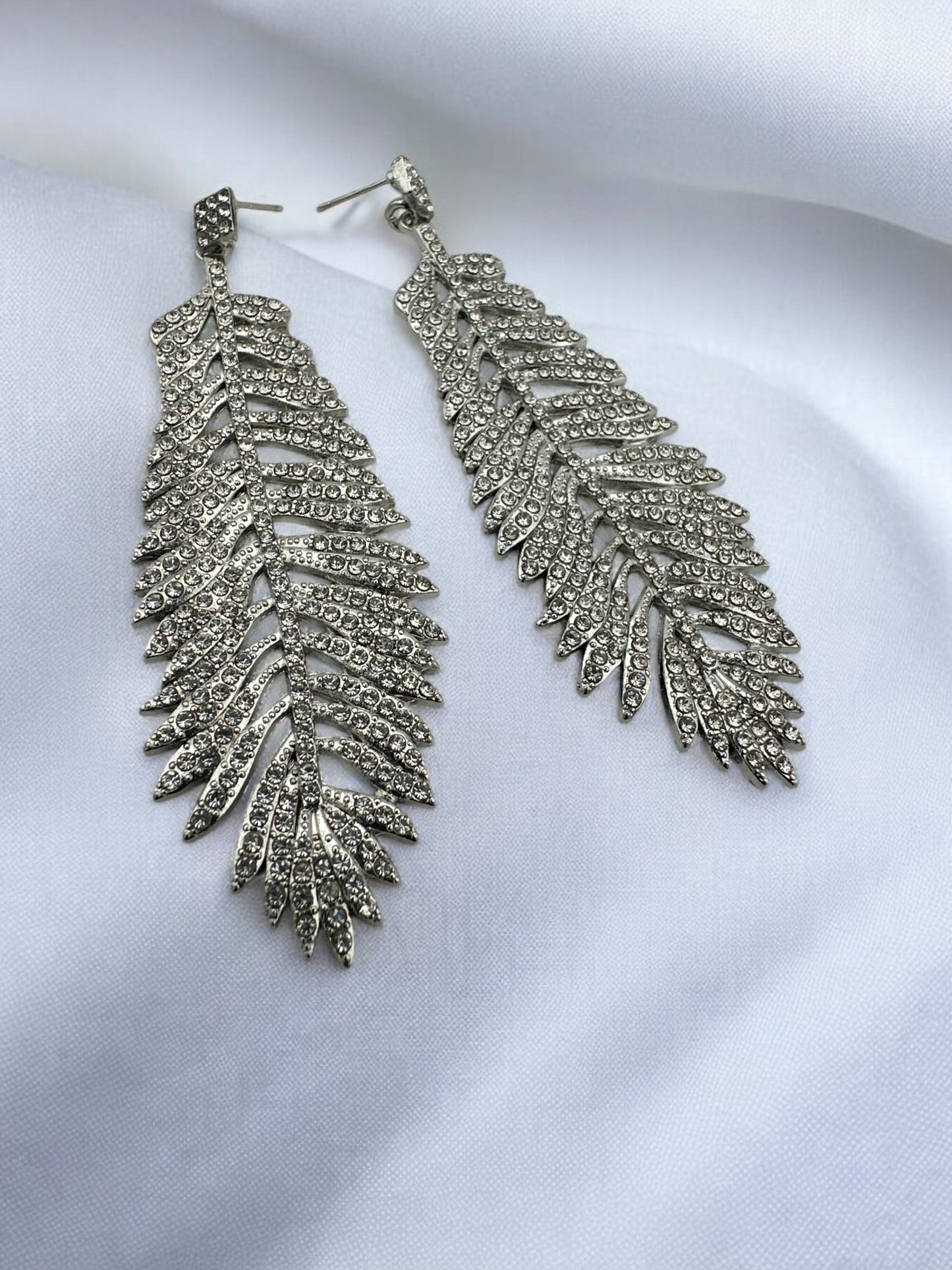 Elegant Crystal Leaf Dangle Earrings - Gold & Silver - Fatisha Boutique