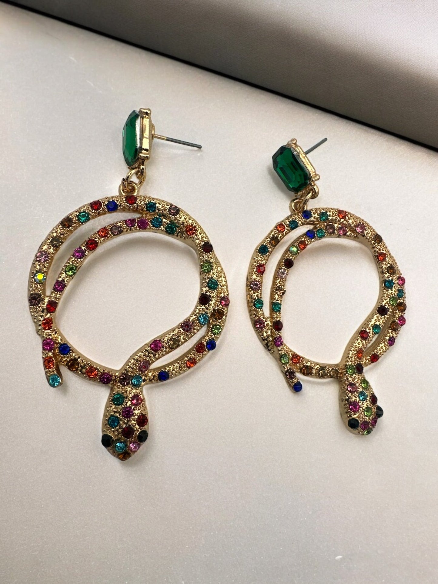 Elegant Diamante Multicoloured Rhinestone Snake Designed Statement Earrings - Fatisha Boutique