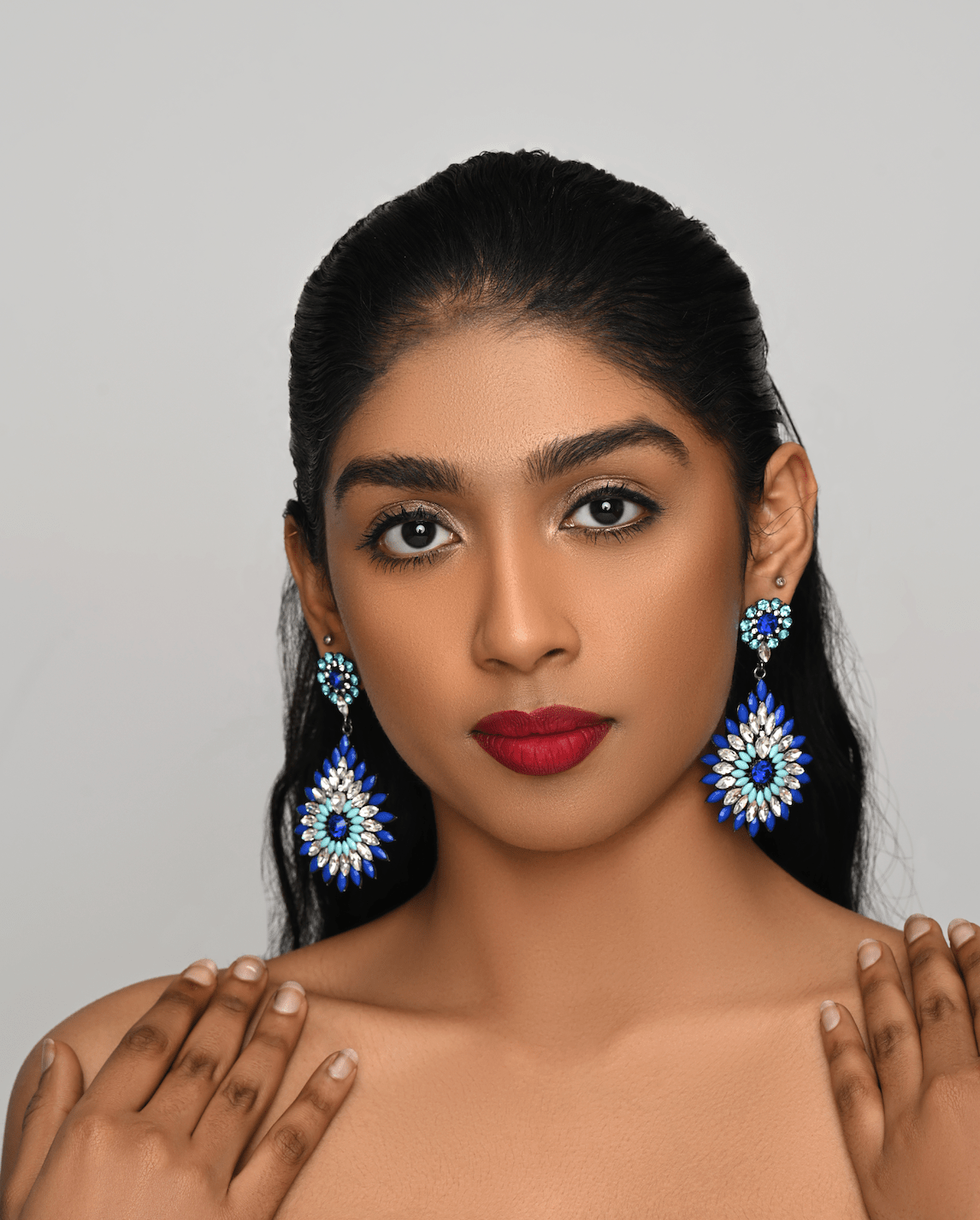Elegant Diamante Rhinestone Sparkle Long Flower Teardrop Statement Earrings - Fatisha Boutique