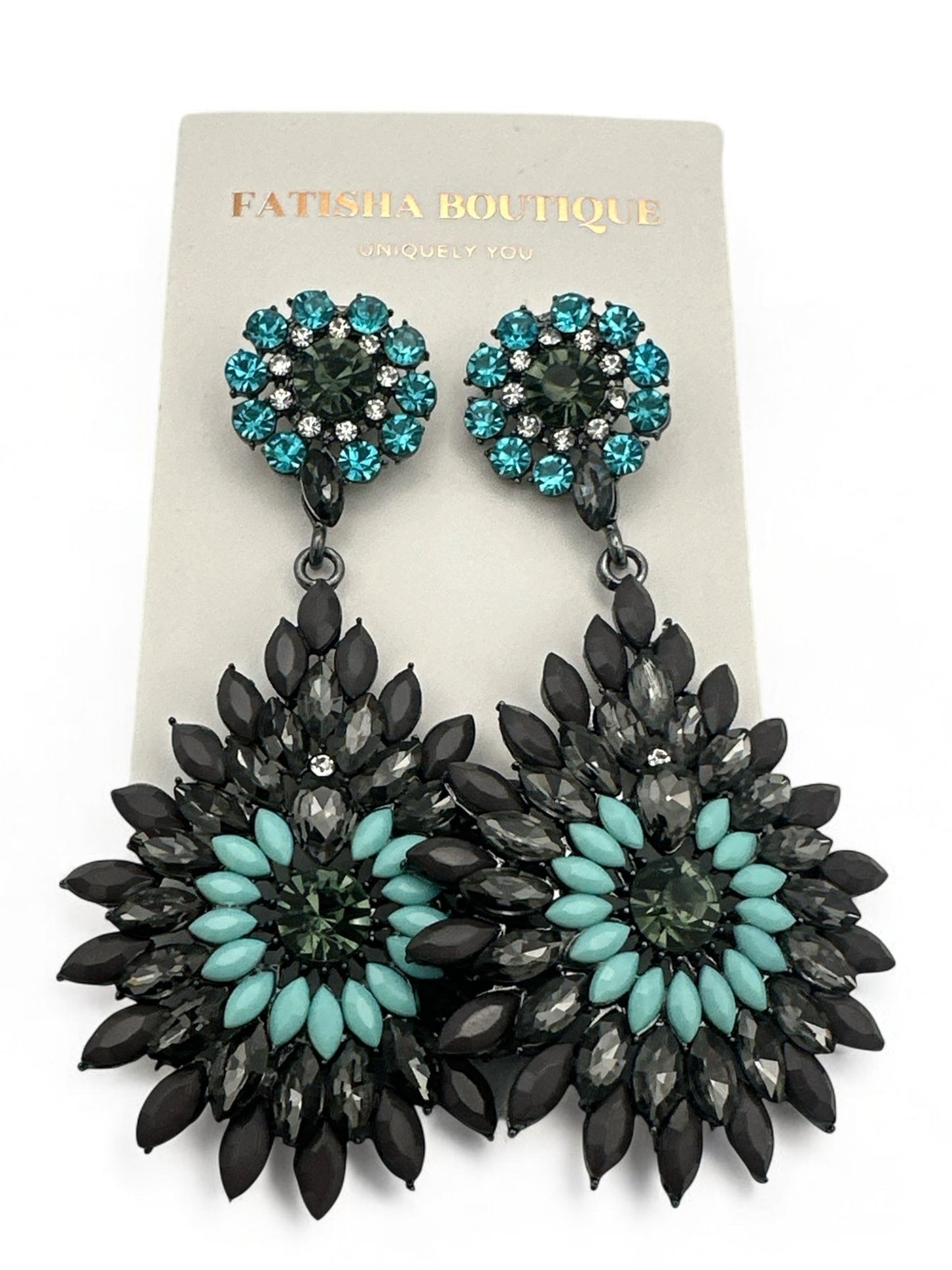 Elegant Diamante Rhinestone Sparkle Long Flower Teardrop Statement Earrings - Fatisha Boutique