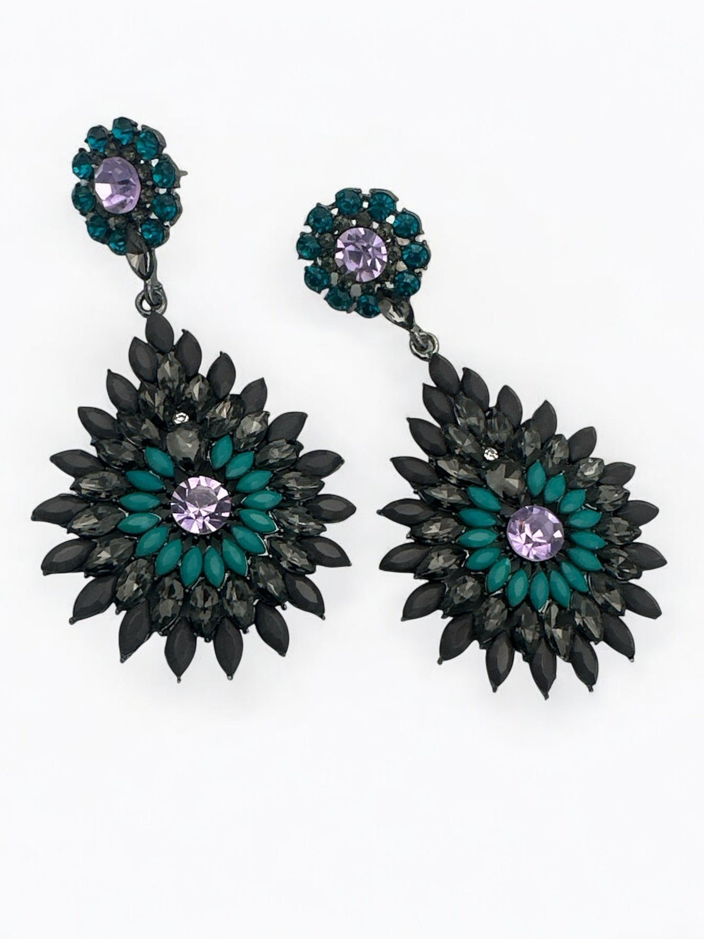 Elegant Diamante Rhinestone Sparkle Long Flower Teardrop Statement Earrings - Fatisha Boutique