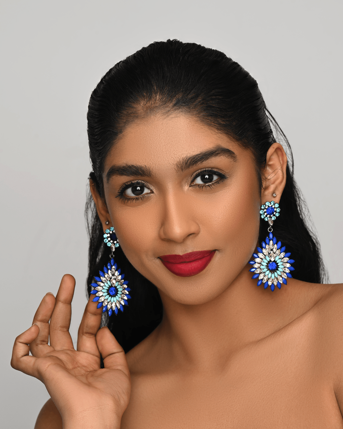 Elegant Diamante Rhinestone Sparkle Long Flower Teardrop Statement Earrings - Fatisha Boutique