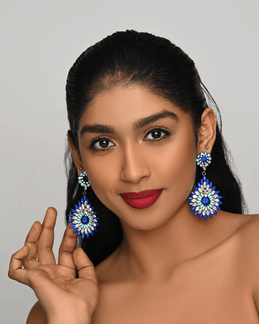 Elegant Diamante Rhinestone Sparkle Long Flower Teardrop Statement Earrings - Fatisha Boutique