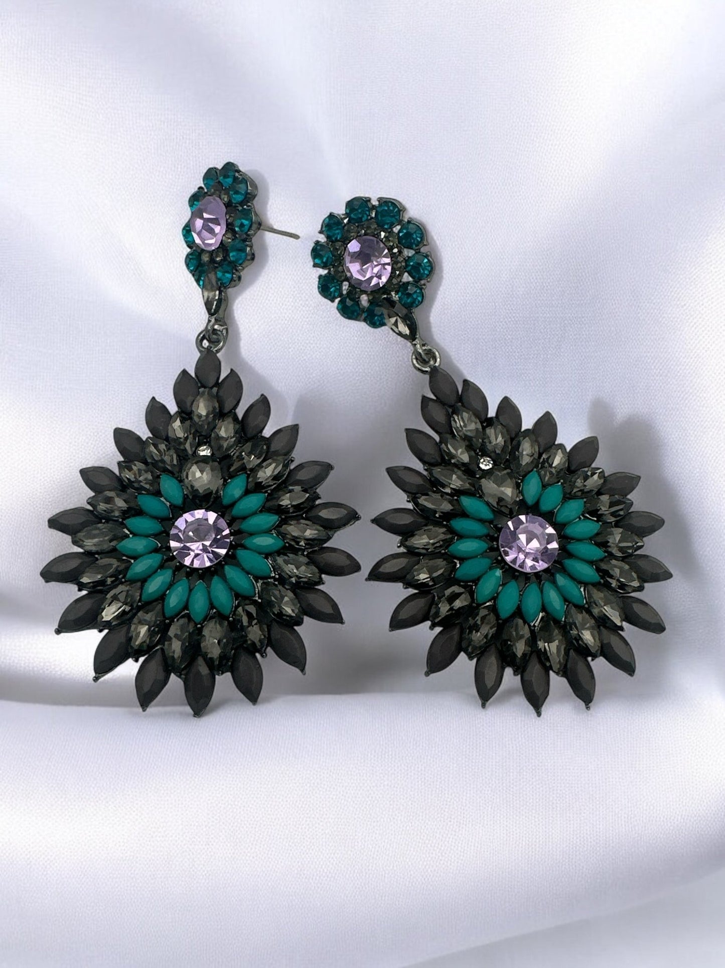 Elegant Diamante Rhinestone Sparkle Long Flower Teardrop Statement Earrings - Fatisha Boutique