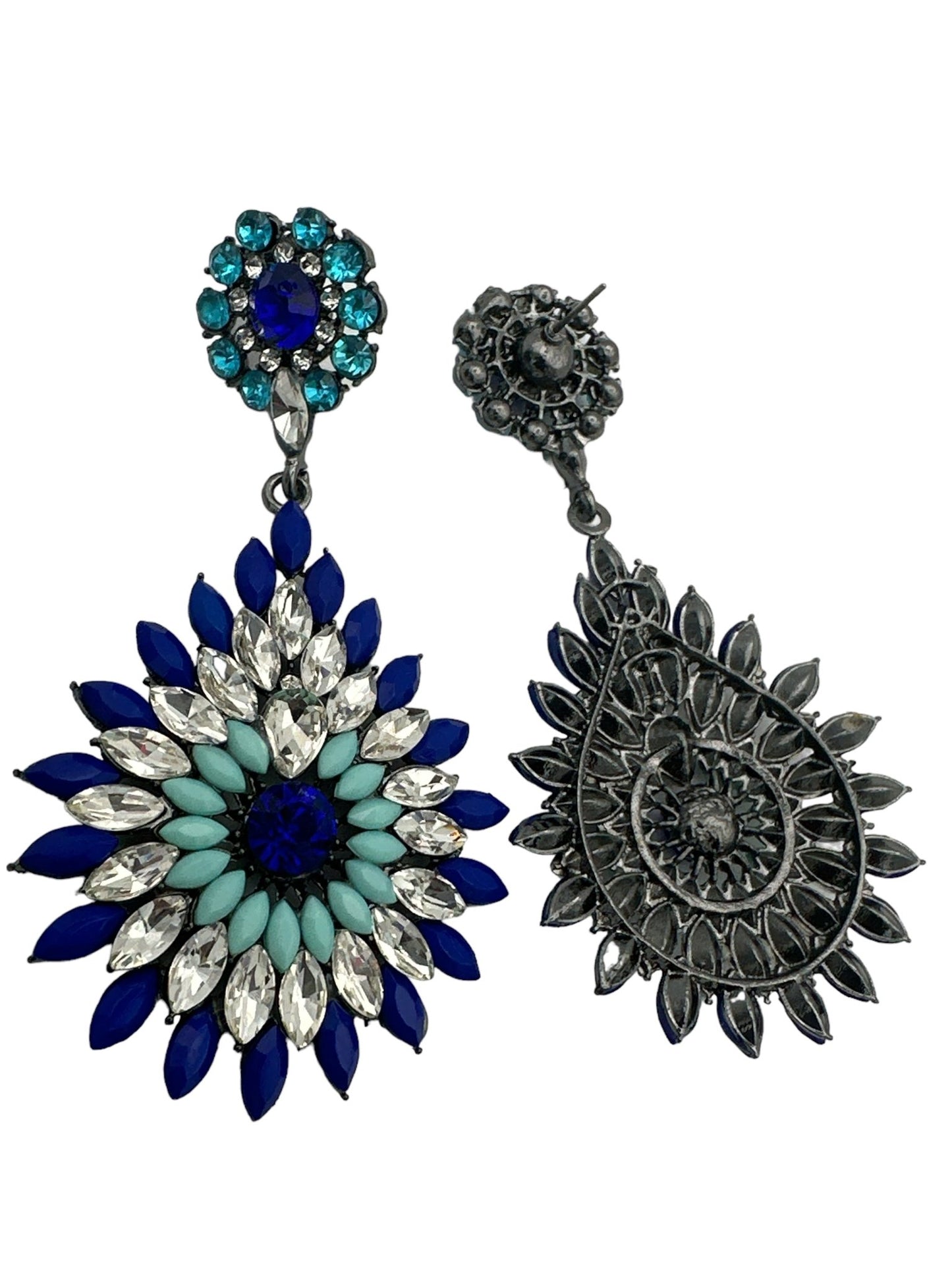Elegant Diamante Rhinestone Sparkle Long Flower Teardrop Statement Earrings - Fatisha Boutique