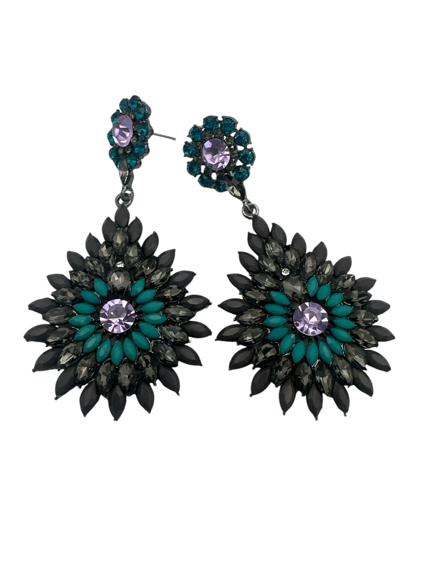 Elegant Diamante Rhinestone Sparkle Long Flower Teardrop Statement Earrings - Fatisha Boutique