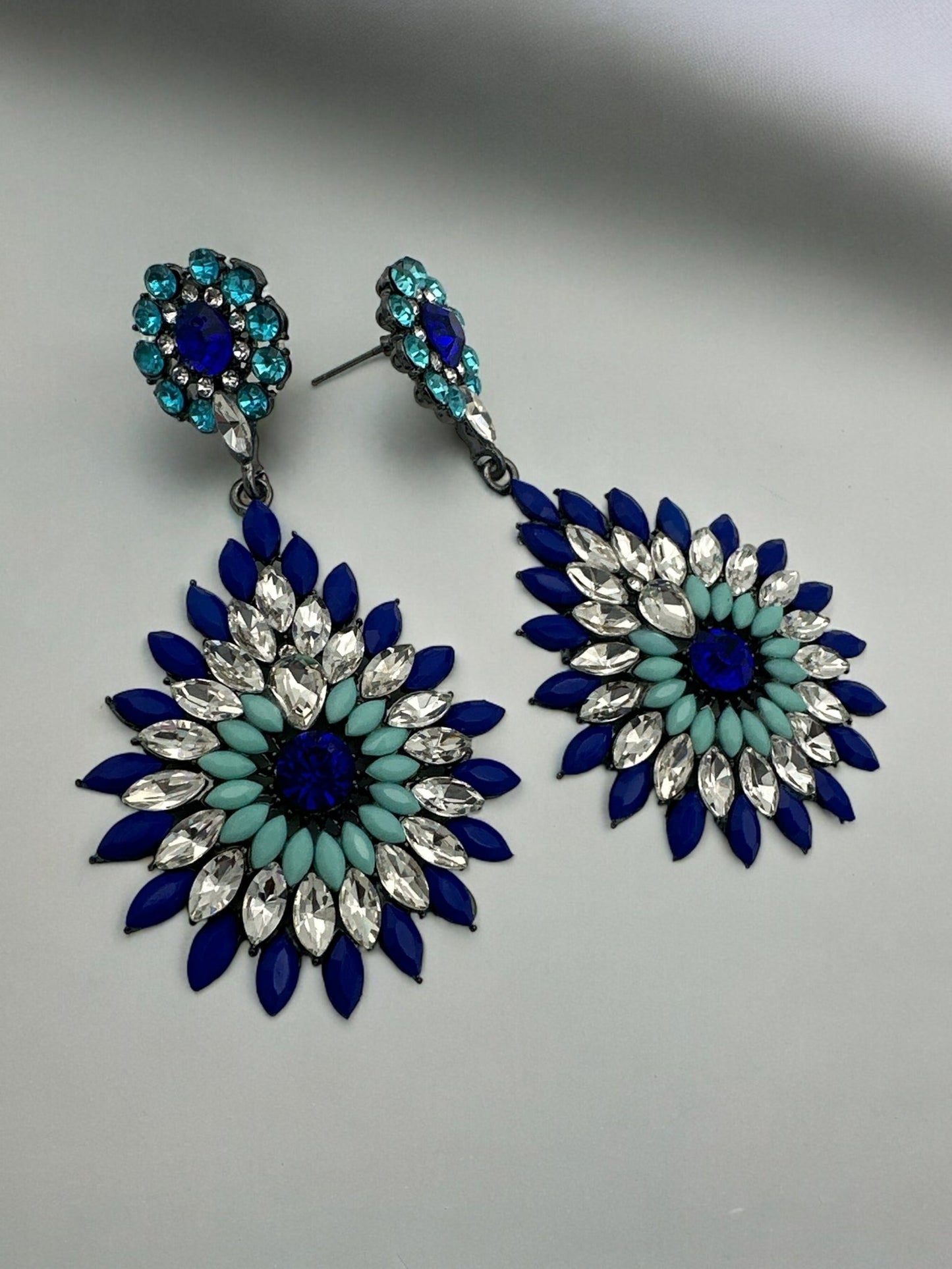 Elegant Diamante Rhinestone Sparkle Long Flower Teardrop Statement Earrings - Fatisha Boutique