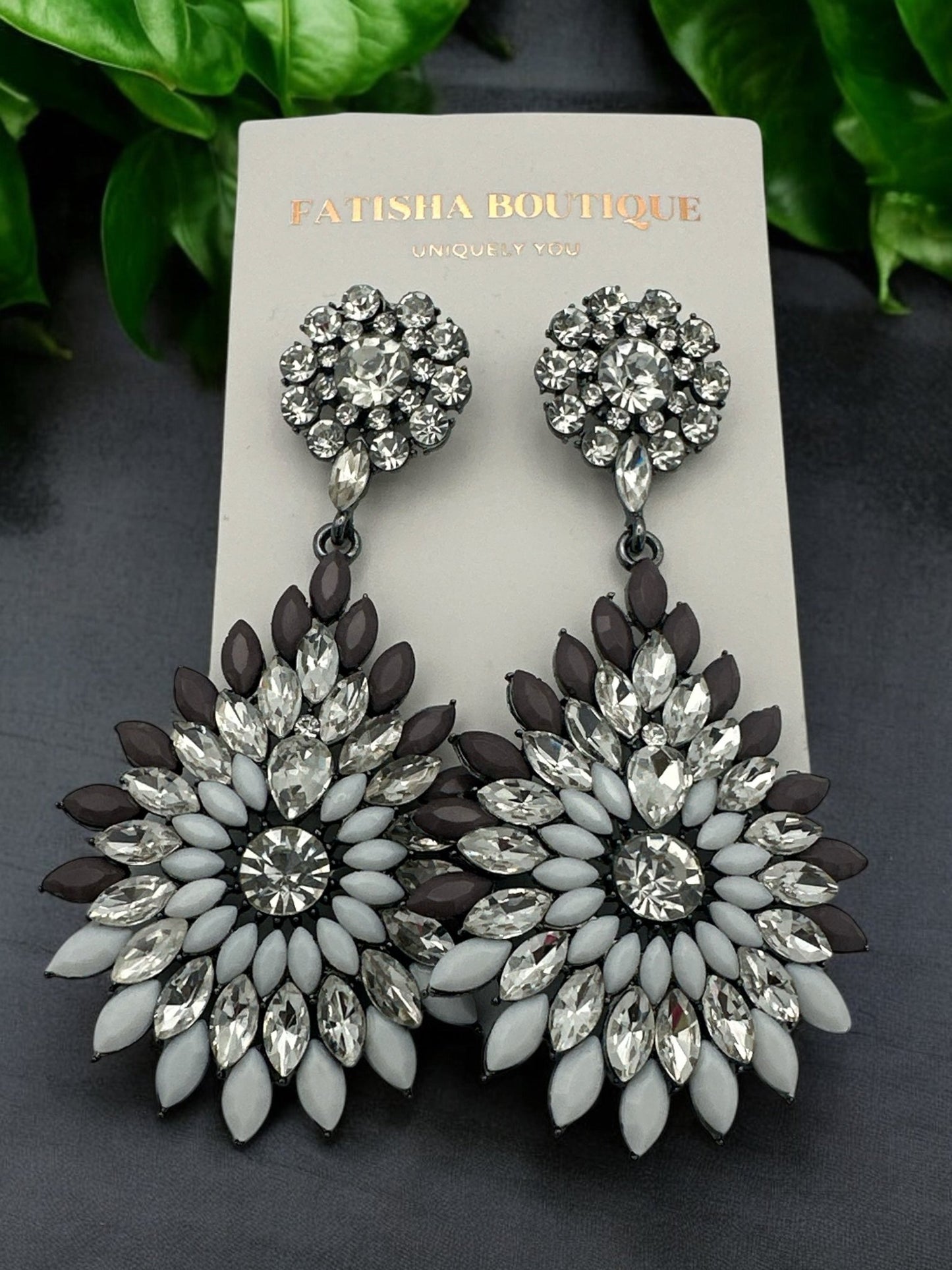 Elegant Diamante Rhinestone Sparkle Long Flower Teardrop Statement Earrings - Fatisha Boutique