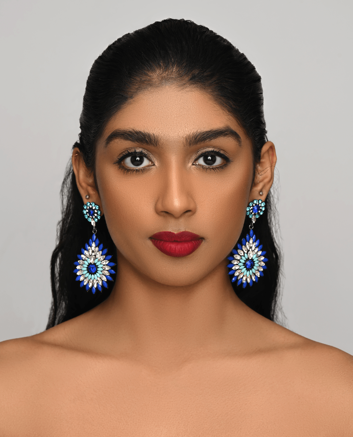 Elegant Diamante Rhinestone Sparkle Long Flower Teardrop Statement Earrings - Fatisha Boutique
