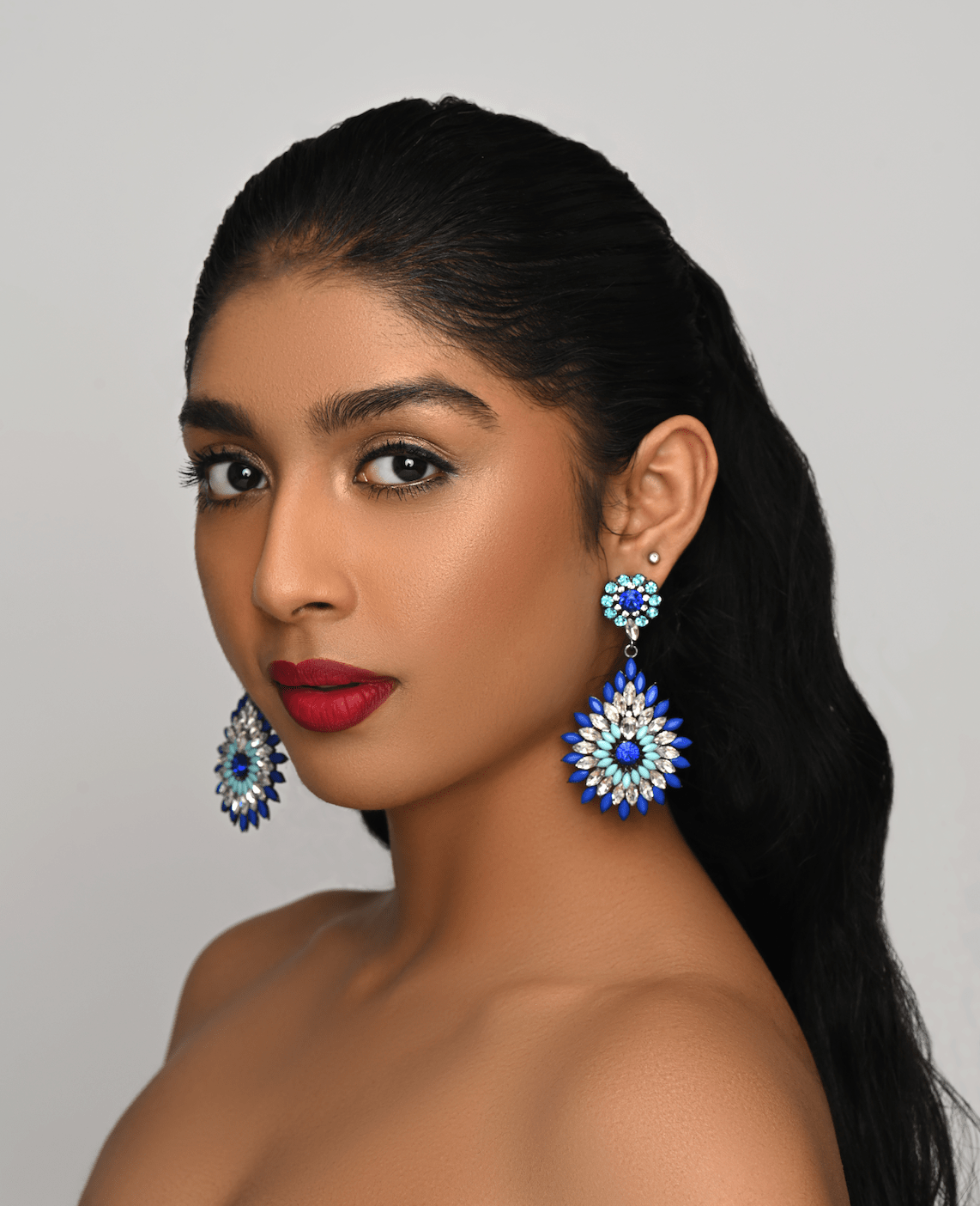 Elegant Diamante Rhinestone Sparkle Long Flower Teardrop Statement Earrings - Fatisha Boutique
