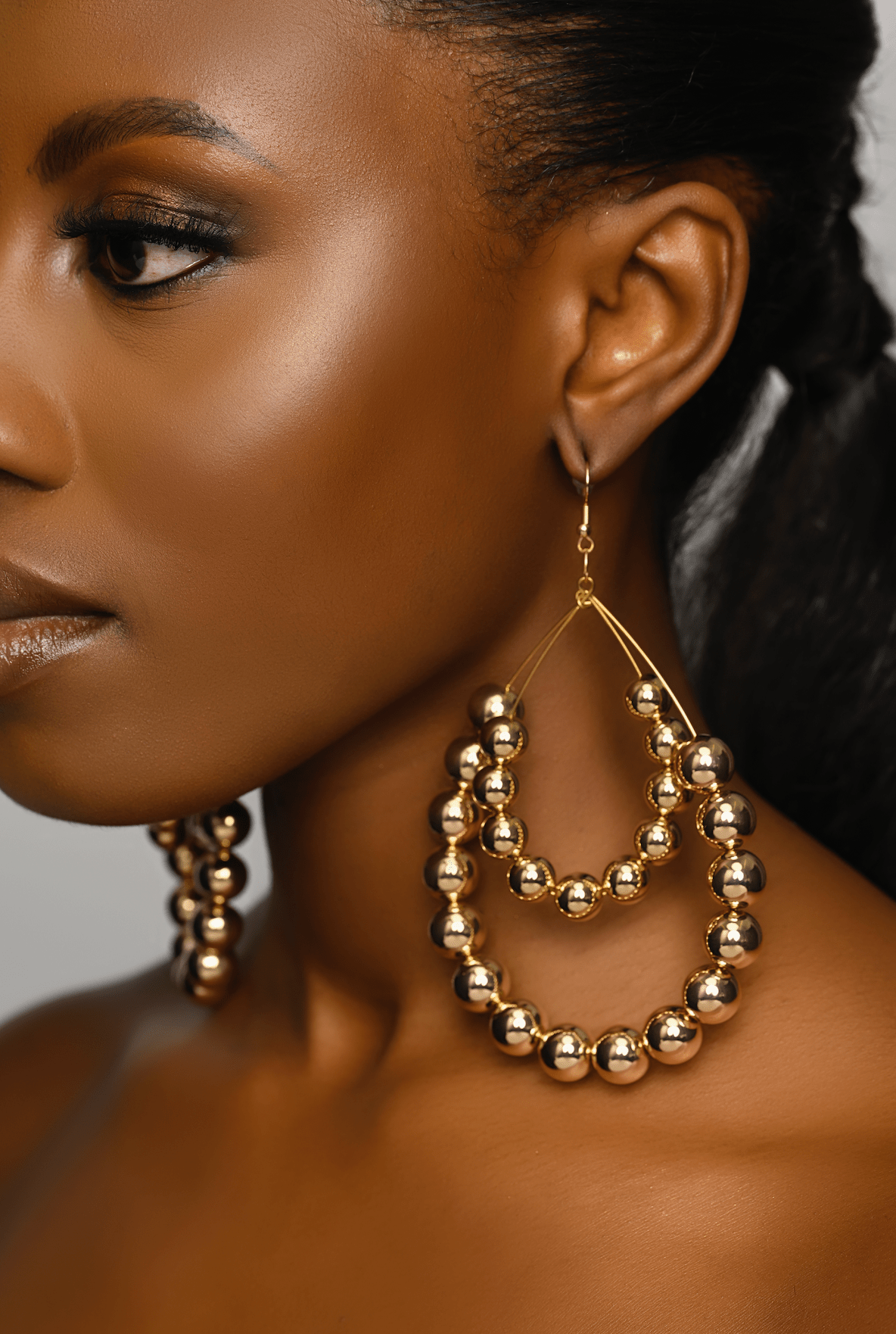 Elegant Double Hoop Gold Bead Statement Earrings - Bold, Chic, and Perfect for Any Occasion - Fatisha Boutique
