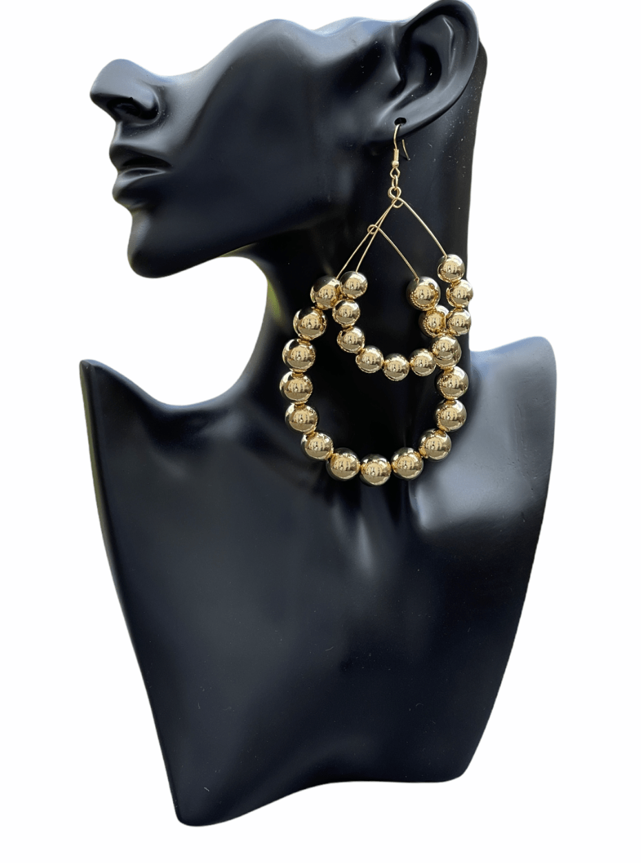 Elegant Double Hoop Gold Bead Statement Earrings - Bold, Chic, and Perfect for Any Occasion - Fatisha Boutique