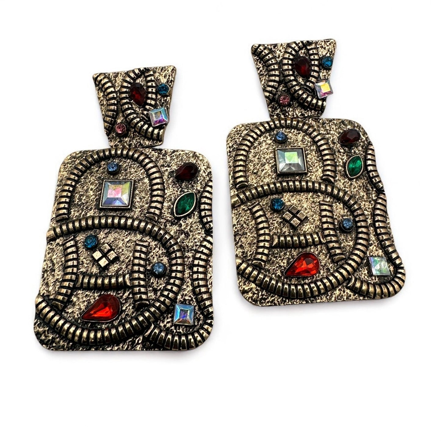 Elegant Ethnic Boho Rectangle Rhinestone Statement Earrings - Fatisha Boutique
