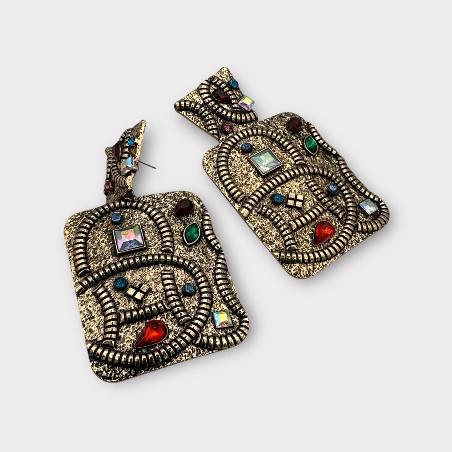 Elegant Ethnic Boho Rectangle Rhinestone Statement Earrings - Fatisha Boutique
