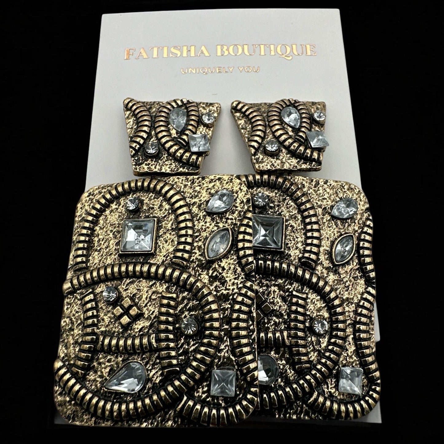 Elegant Ethnic Boho Rectangle Rhinestone Statement Earrings - Fatisha Boutique