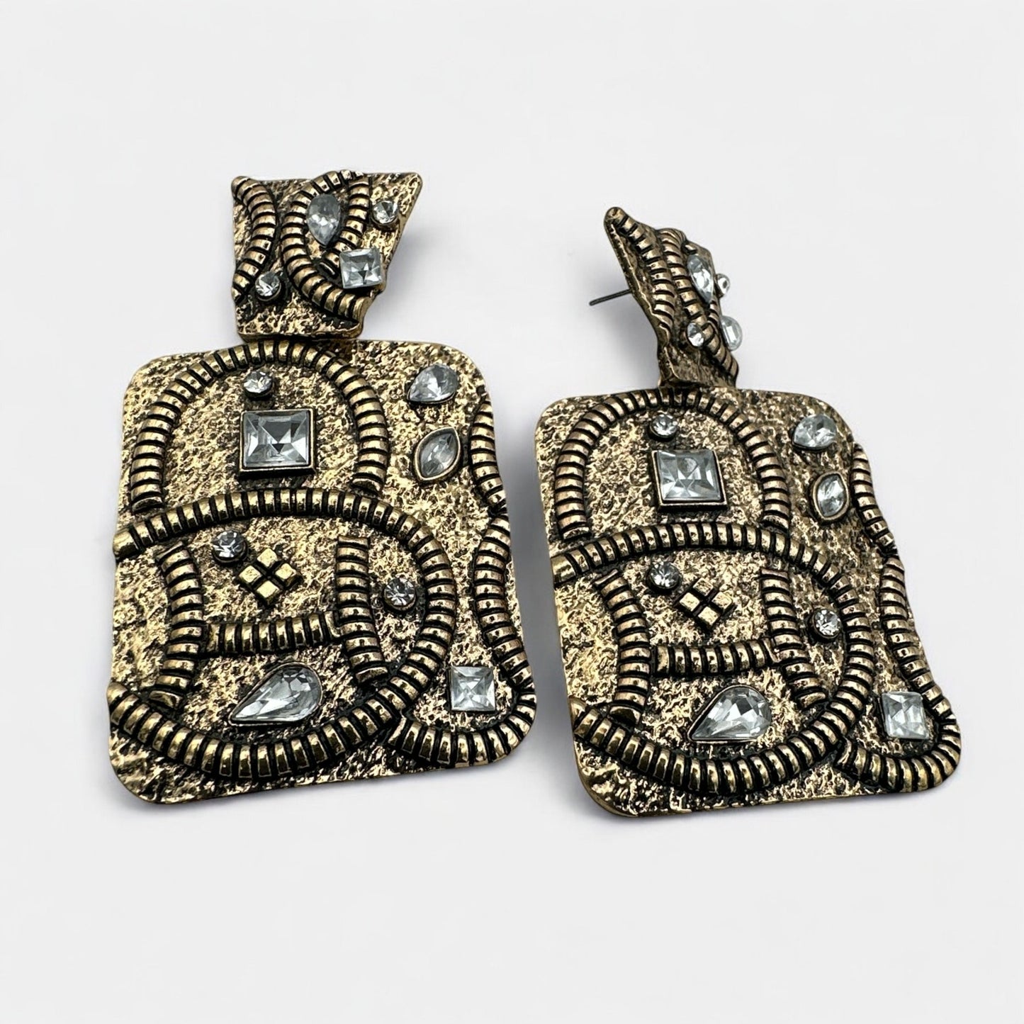 Elegant Ethnic Boho Rectangle Rhinestone Statement Earrings - Fatisha Boutique